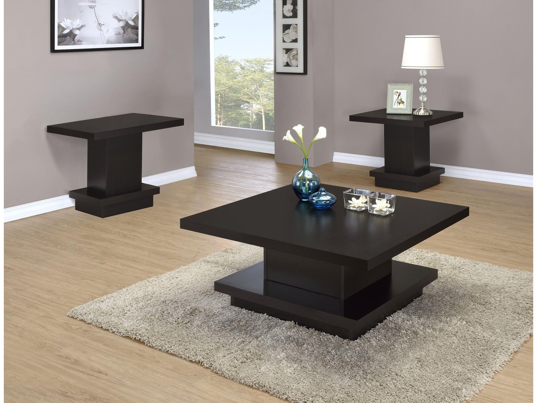 Reston Cappuccino 3-piece Square Coffee and End Table Set - Ornate Home