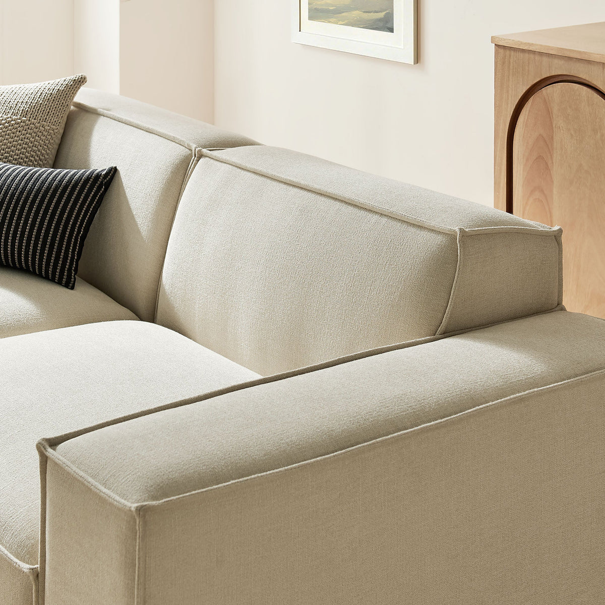 Restore Ecru 3-Piece Performance Fabric Upholstered Modular Loveseat with Ottoman - Ornate Home