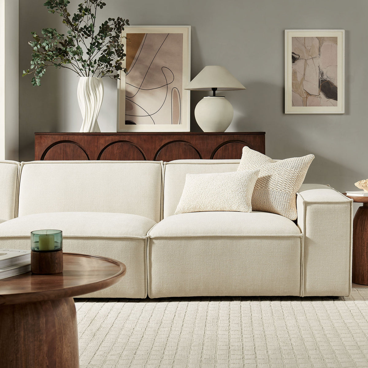Restore Ecru 3-Piece Performance Fabric Upholstered Modular Sofa Set - Ornate Home