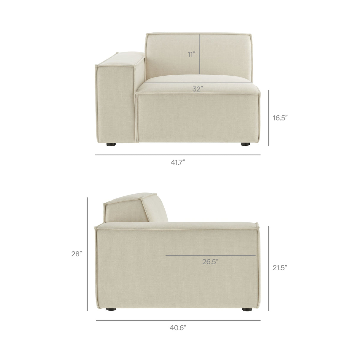 Restore Ecru 3-Piece Performance Fabric Upholstered Modular Sofa Set - Ornate Home