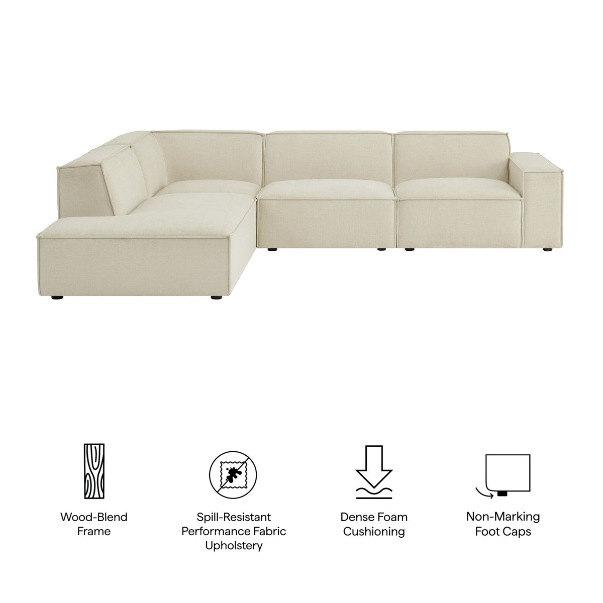 Restore Ecru 4-Piece Performance Fabric Upholstered Modular L-Shaped Sofa - 96.5x117.3" - Ornate Home