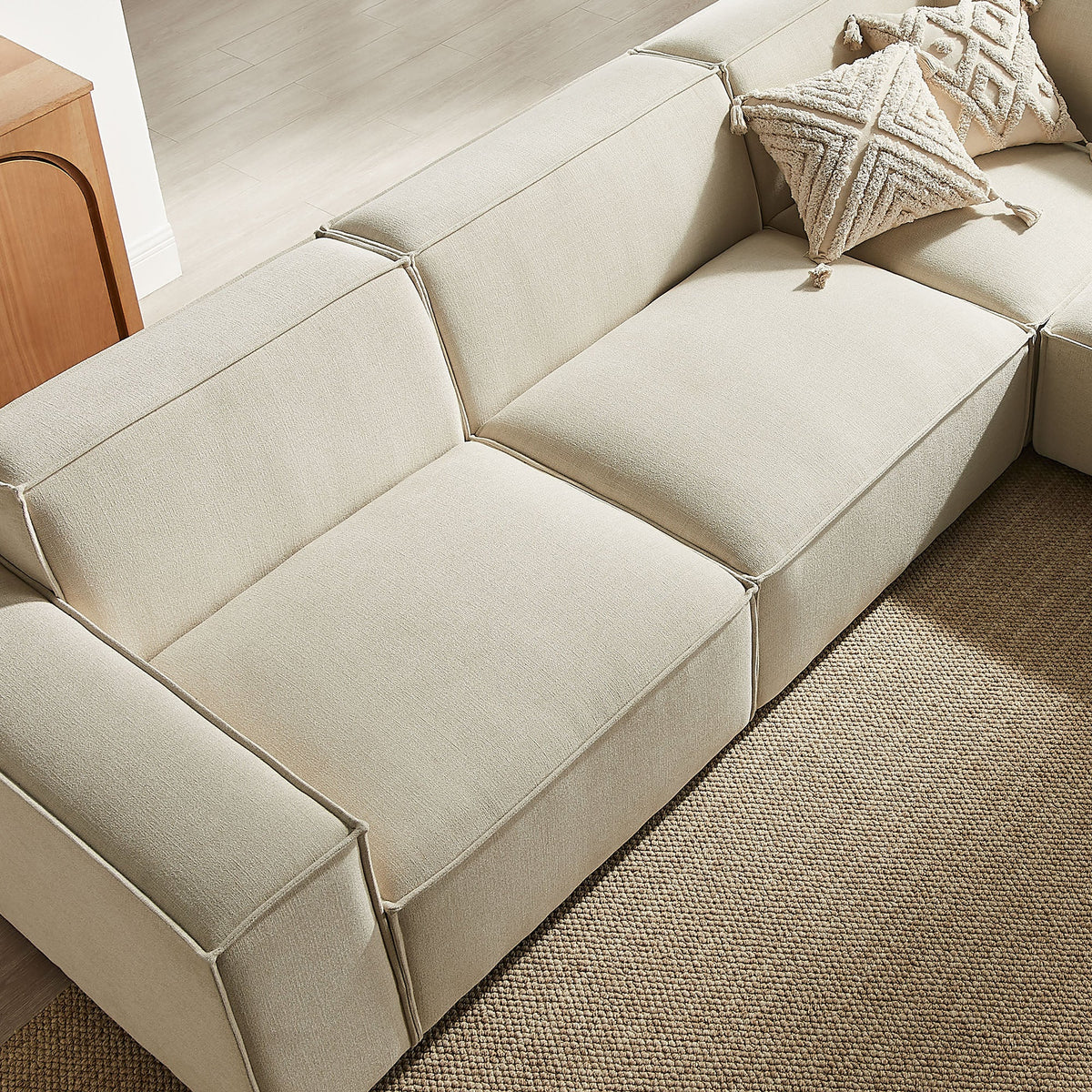 Restore Ecru 5-Piece Performance Fabric Upholstered Modular L-Shaped Sofa - Ornate Home