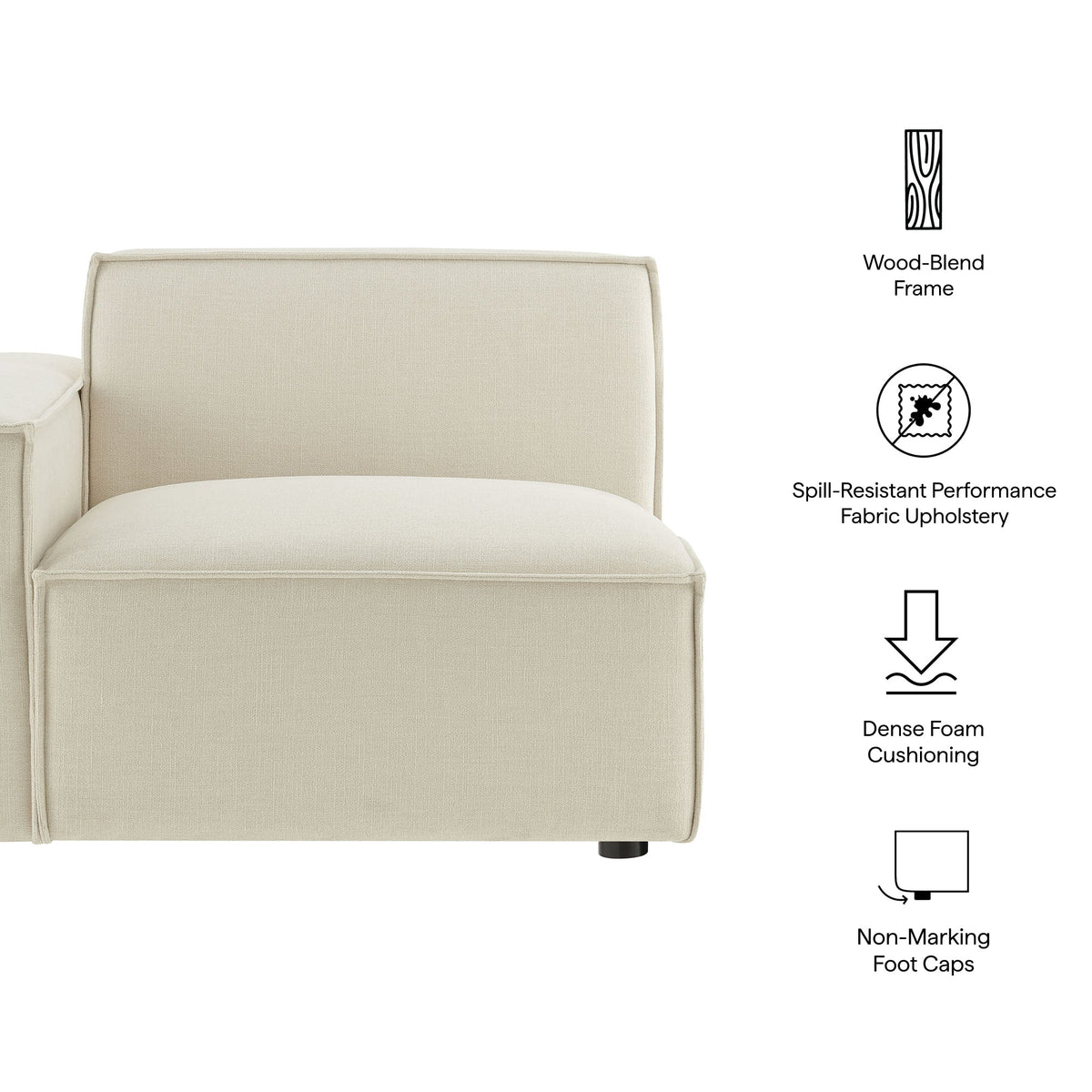 Restore Ecru Performance Fabric Upholstered Left-Facing Modular Lounge Chair - Ornate Home