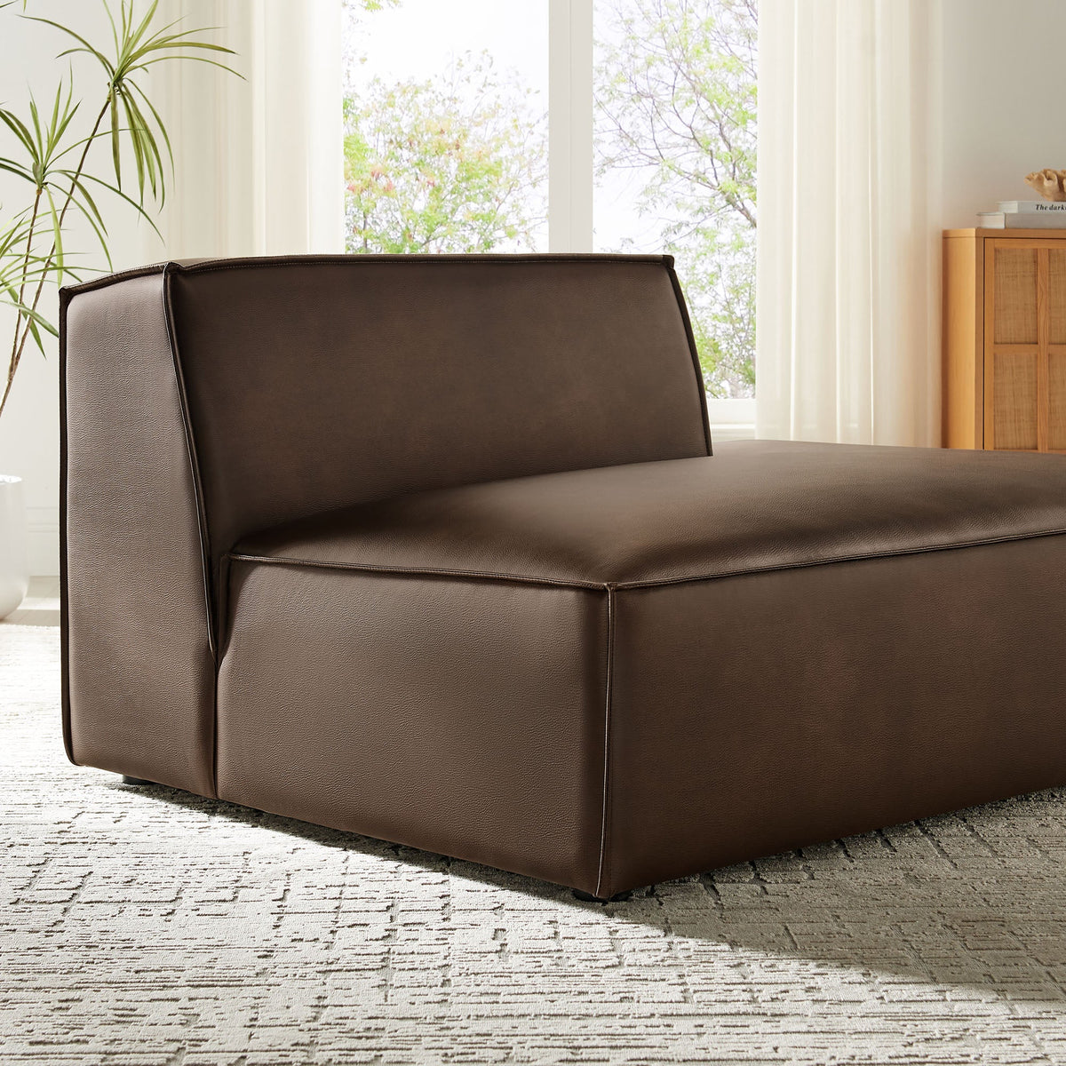 Restore Espresso Vegan Leather Right-Facing Armless Modular Chaise - Ornate Home