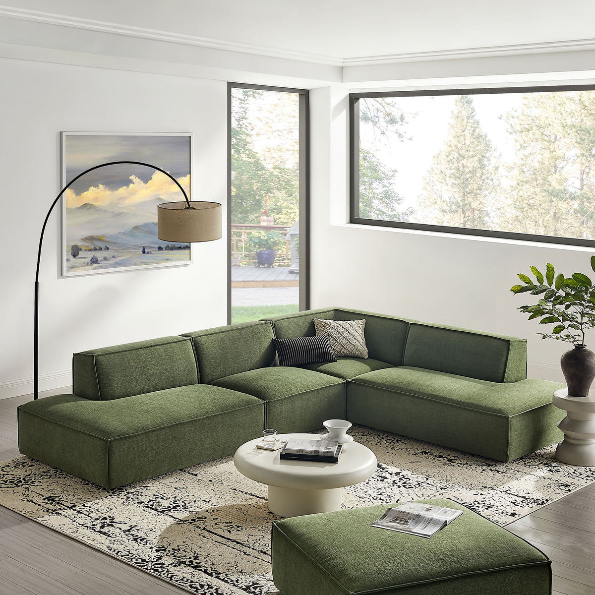 Restore Foliage 4-Piece Performance Fabric Upholstered Modular L-Shaped Armless Sectional Sofa - Ornate Home