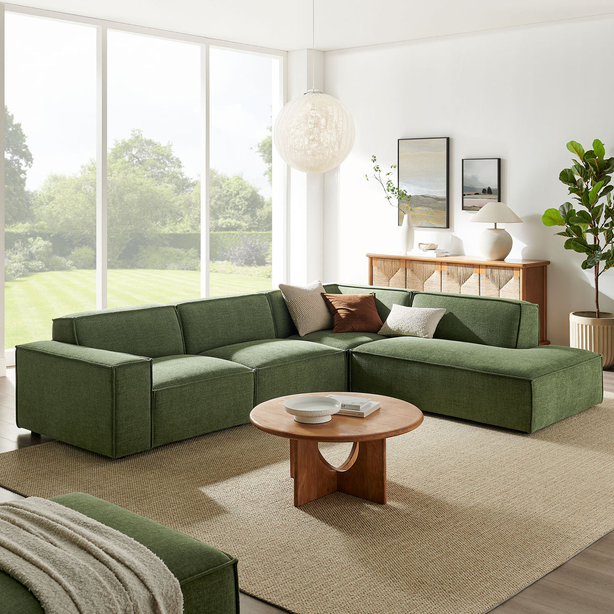 Restore Foliage 4-Piece Performance Fabric Upholstered Modular L-Shaped Sofa - 96.5x117.3x28" - Ornate Home