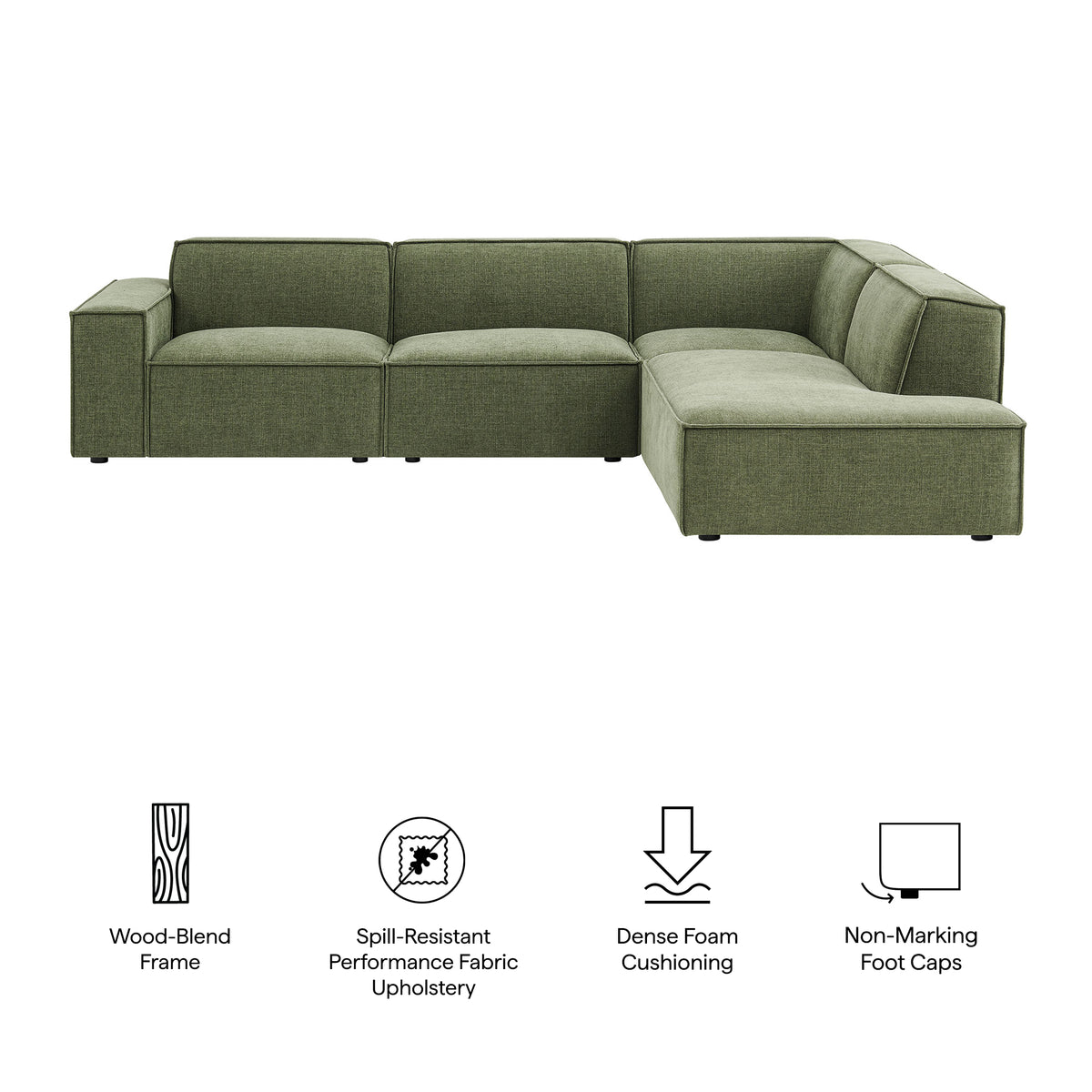 Restore Foliage 4-Piece Performance Fabric Upholstered Modular L-Shaped Sofa - 96.5x117.3x28" - Ornate Home