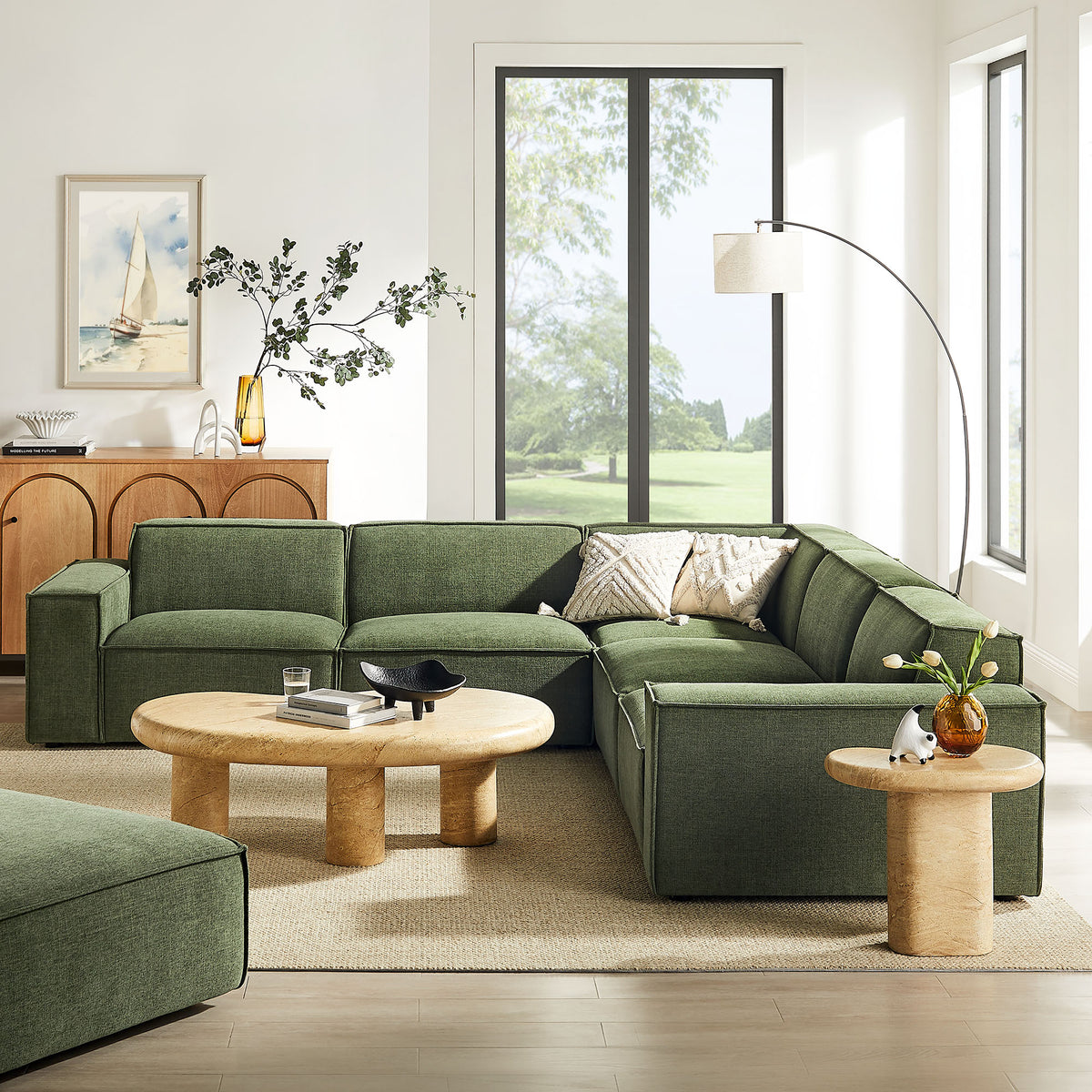 Restore Foliage 5-Piece Performance Fabric Upholstered Modular L-Shaped Sofa - Ornate Home