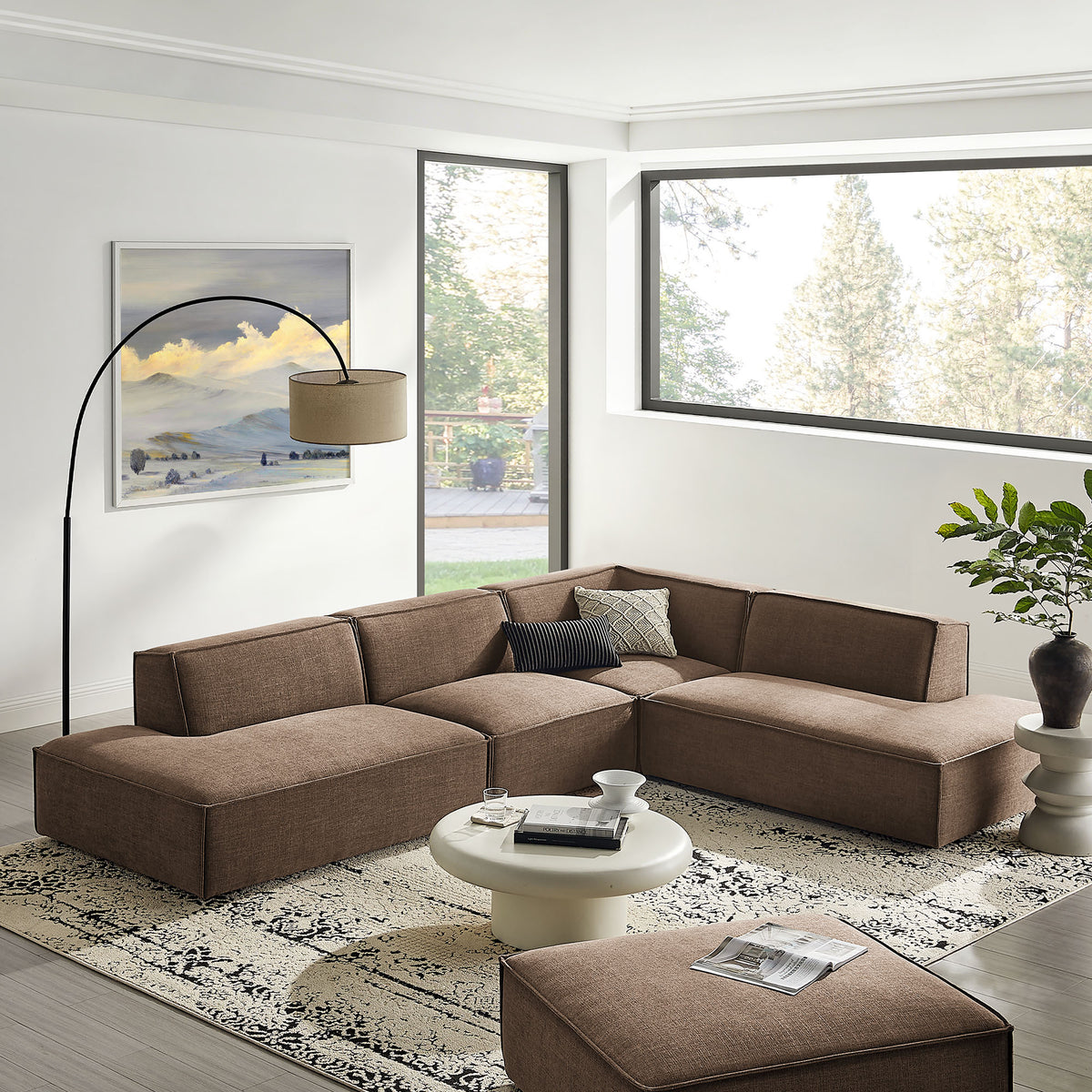 Restore Mocha 4-Piece Performance Fabric Upholstered Modular L-Shaped Armless Sectional Sofa - Ornate Home