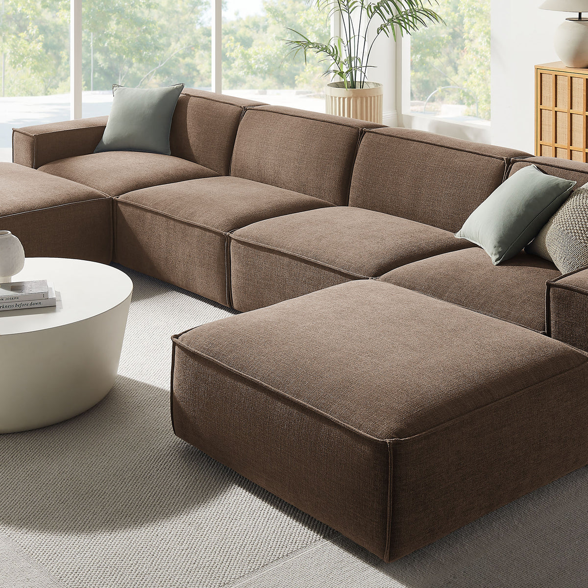 Restore Mocha 6-Piece Performance Fabric Upholstered Modular Sectional Sofa - Ornate Home