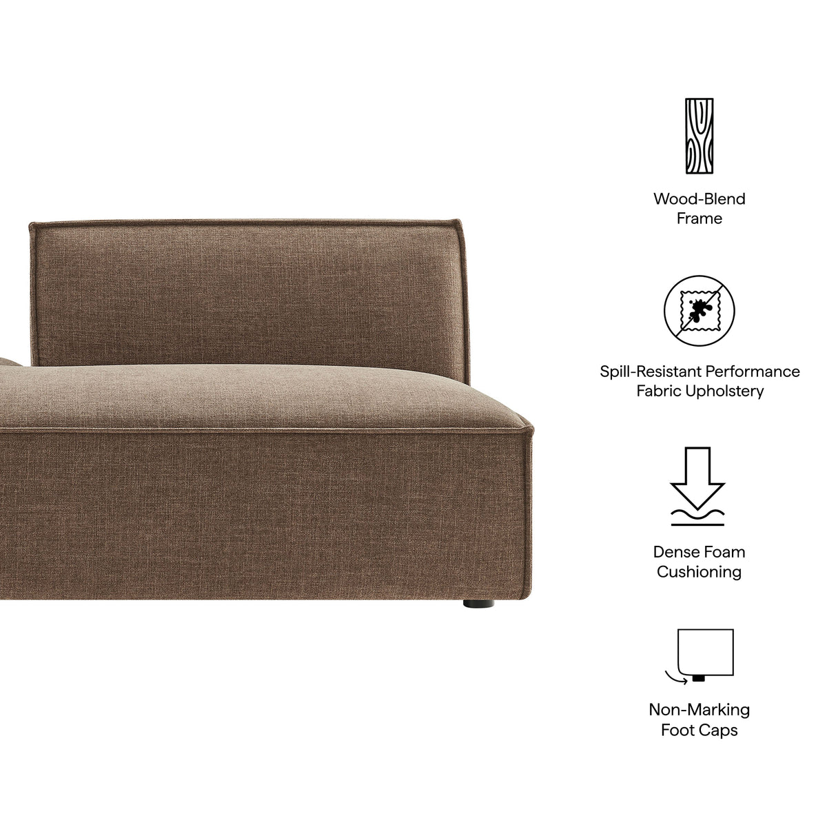 Restore Mocha Performance Fabric Upholstered Left-Facing Armless Modular Chaise - Ornate Home