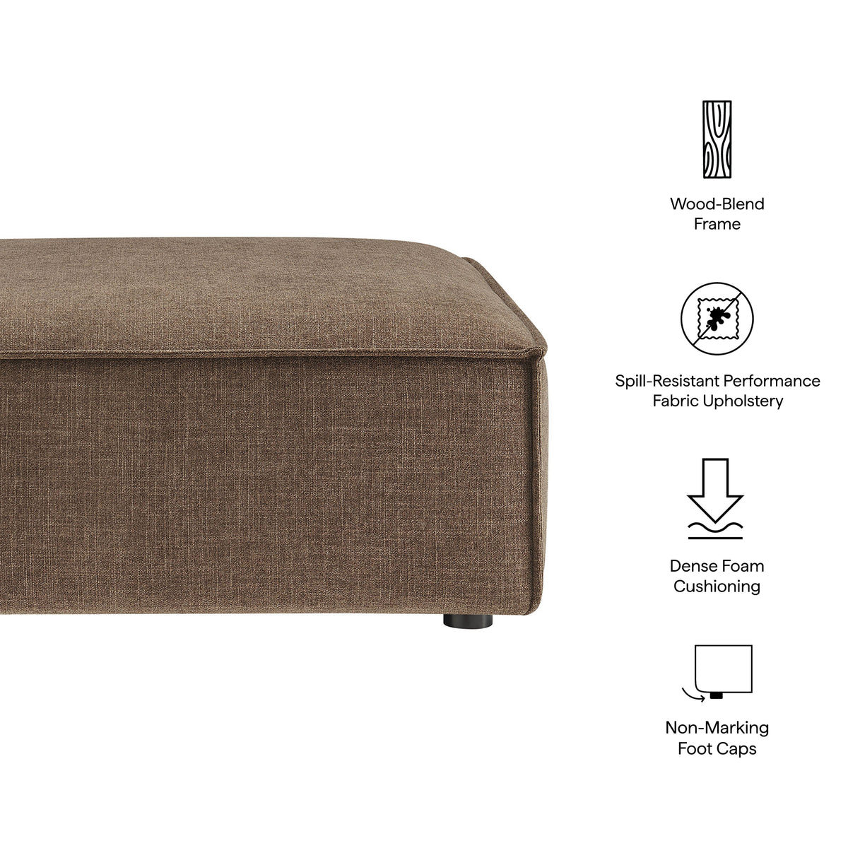 Restore Mocha Performance Fabric Upholstered Modular Ottoman - Ornate Home