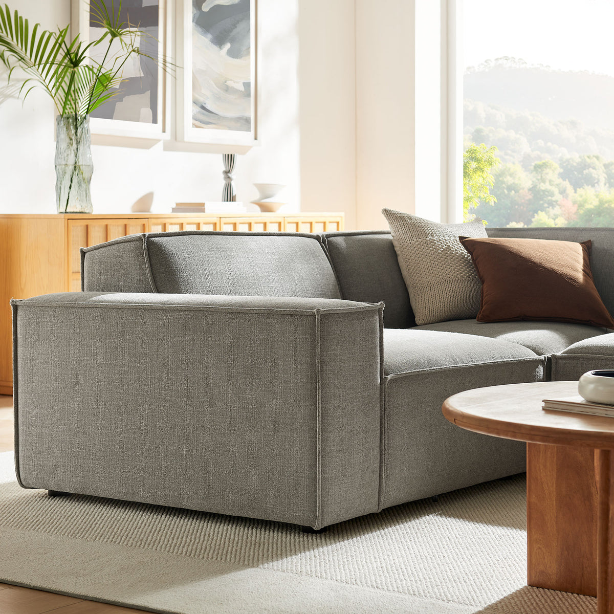 Restore Pewter 3-Piece Performance Fabric Upholstered Modular L-Shaped Sectional Sofa - 82.3x96.6" - Ornate Home