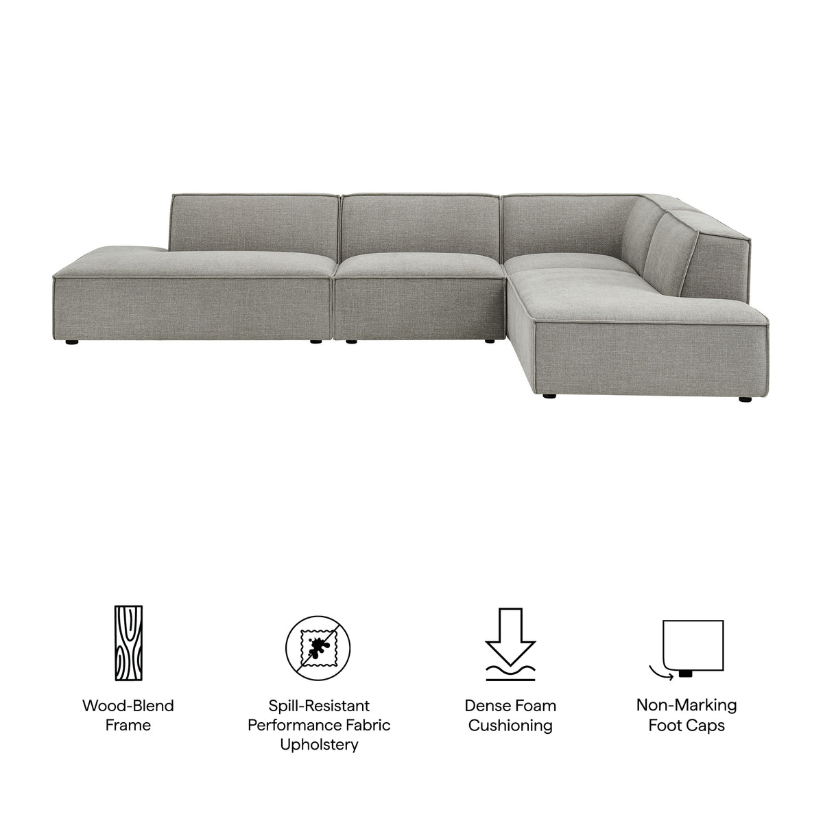Restore Pewter 4-Piece Performance Fabric Upholstered Modular L-Shaped Armless Sectional Sofa - Ornate Home