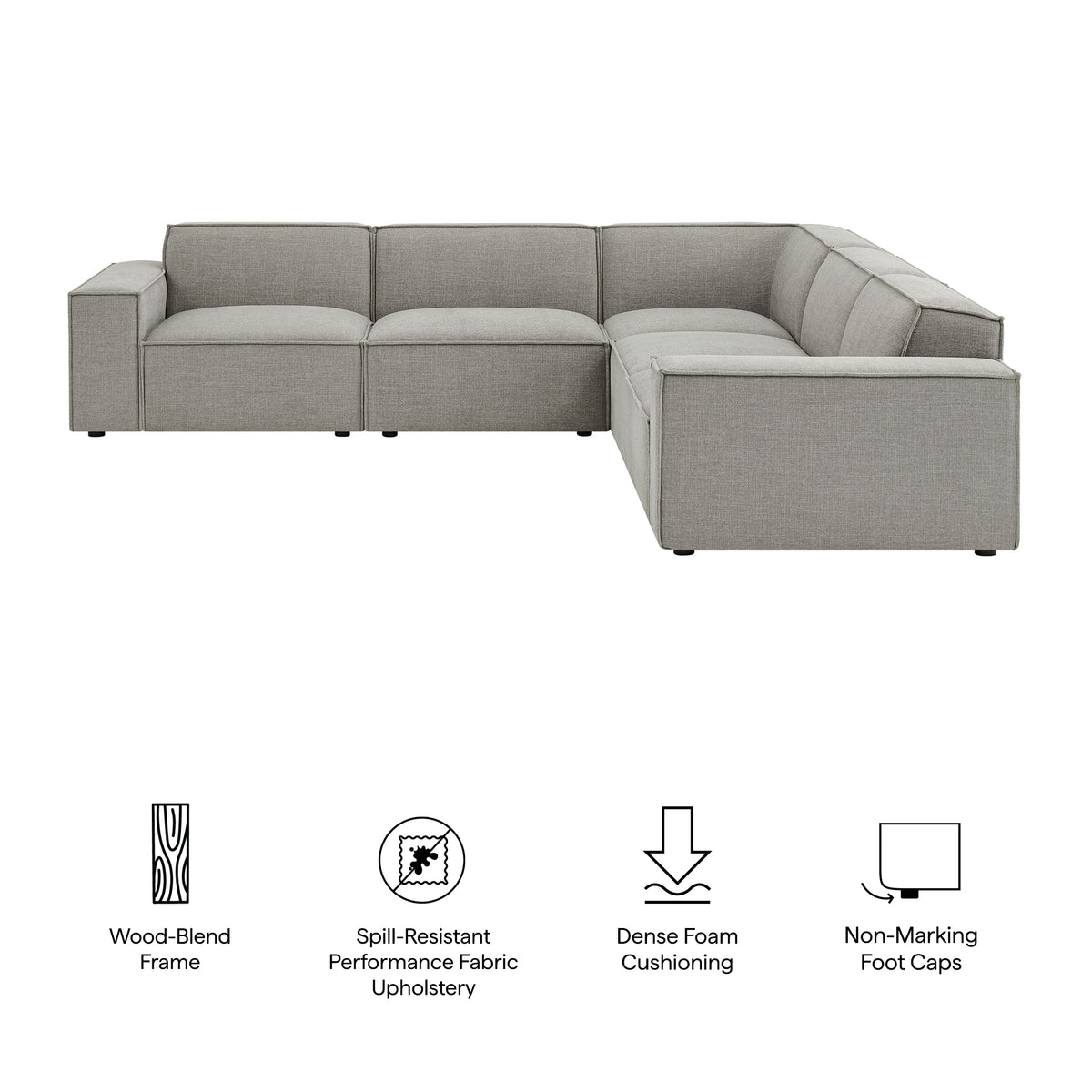 Restore Pewter 5-Piece Performance Fabric Upholstered Modular L-Shaped Sofa - Ornate Home