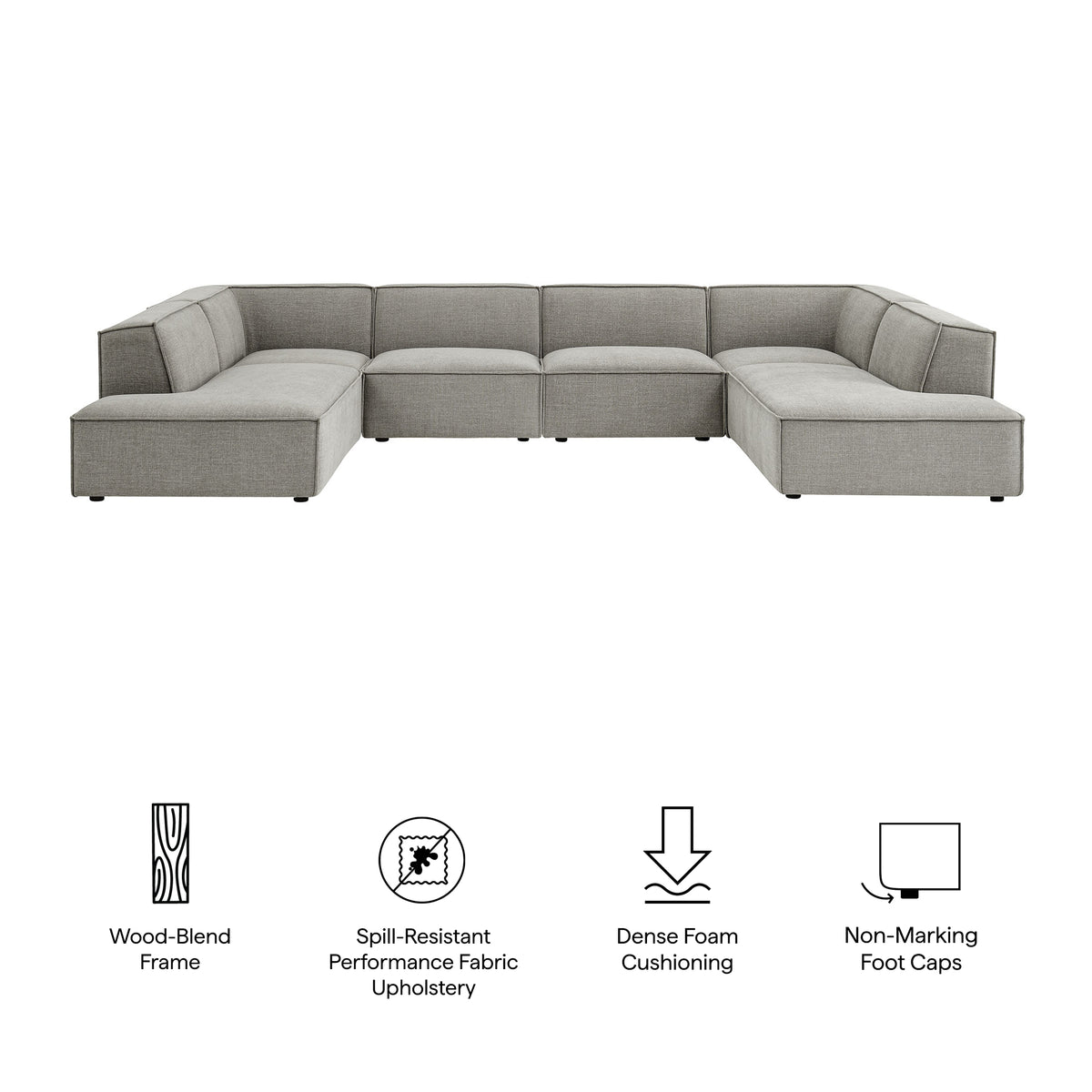 Restore Pewter 6-Piece Performance Fabric Upholstered U-Shaped Sectional Sofa - Ornate Home