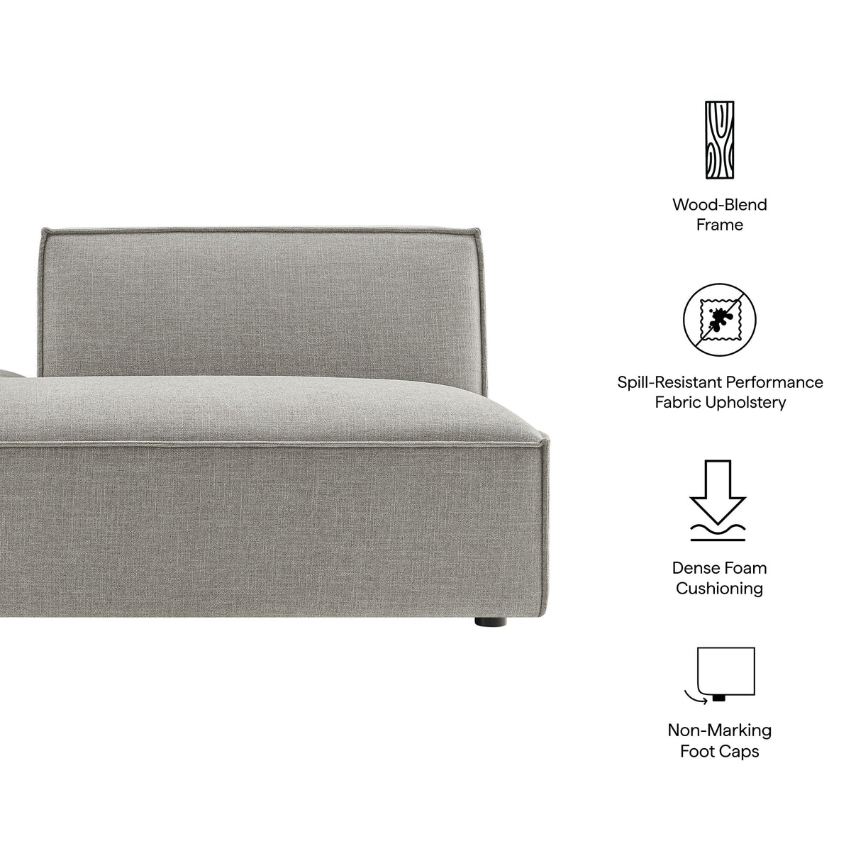 Restore Pewter Performance Fabric Upholstered Left-Facing Armless Modular Chaise - Ornate Home