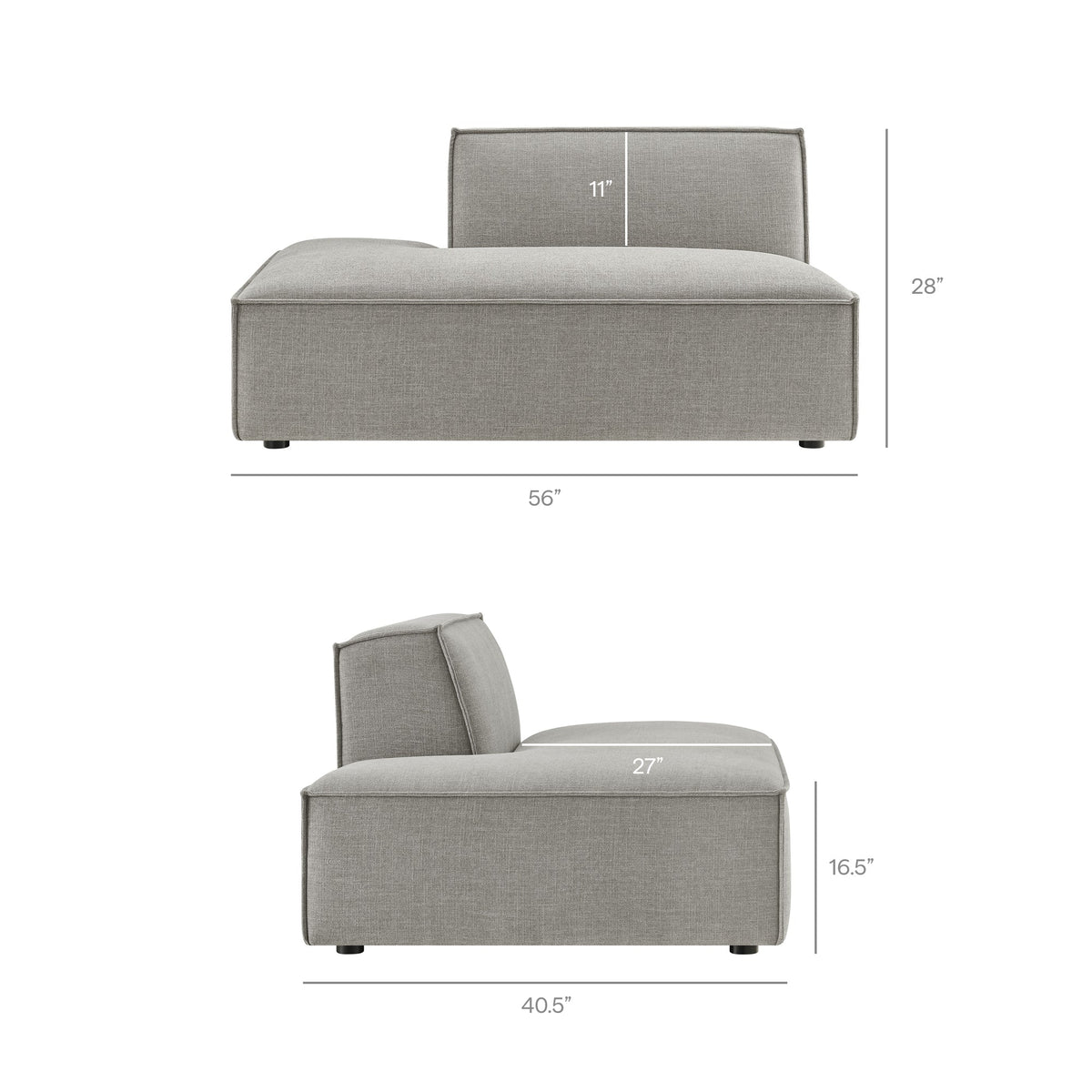 Restore Pewter Performance Fabric Upholstered Left-Facing Armless Modular Chaise - Ornate Home