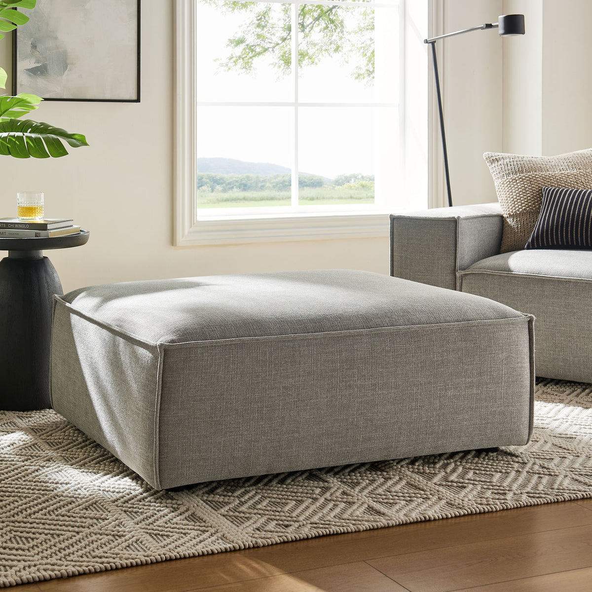 Restore Pewter Performance Fabric Upholstered Modular Ottoman - Ornate Home