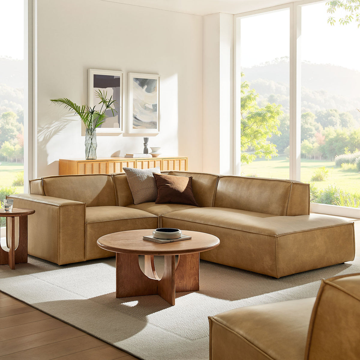 Restore Toast 3-Piece Vegan Leather Modular L-Shaped Sectional Sofa - 82.3x96.6" - Ornate Home