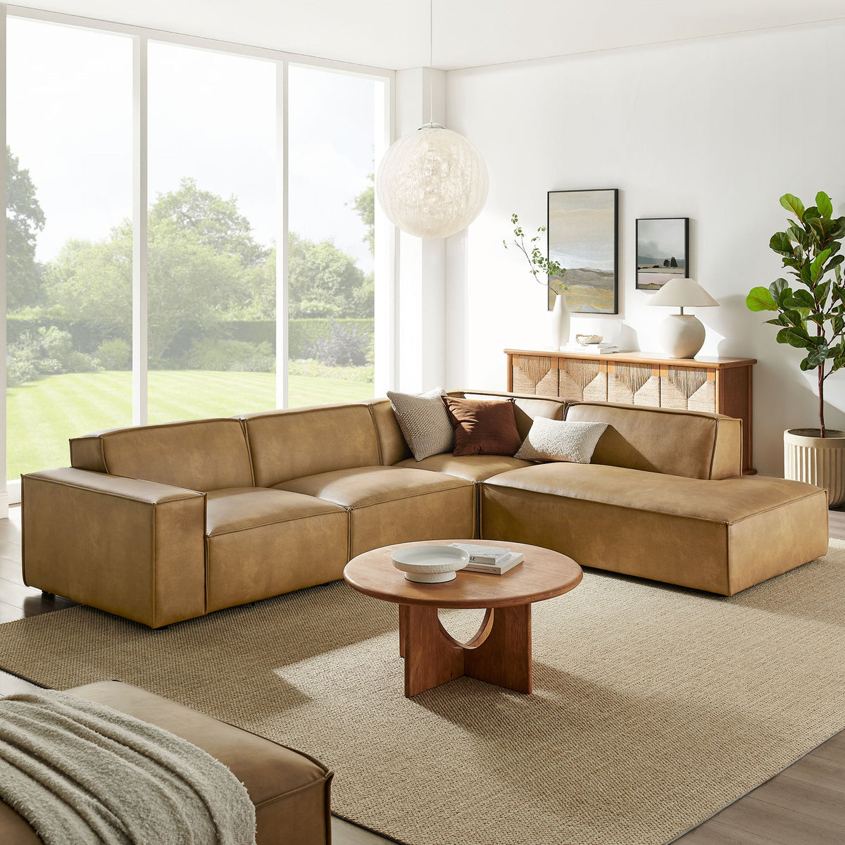 Restore Toast 4-Piece Vegan Leather Modular L-Shaped Sofa - 96.5x117.3x28" - Ornate Home