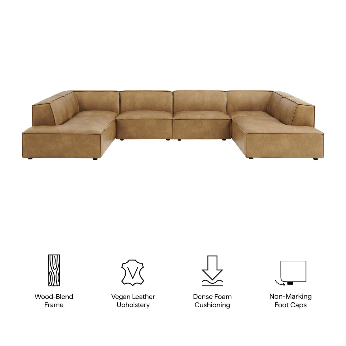 Restore Toast 6-Piece Vegan Leather U-Shaped Armless Sectional Sofa - Ornate Home