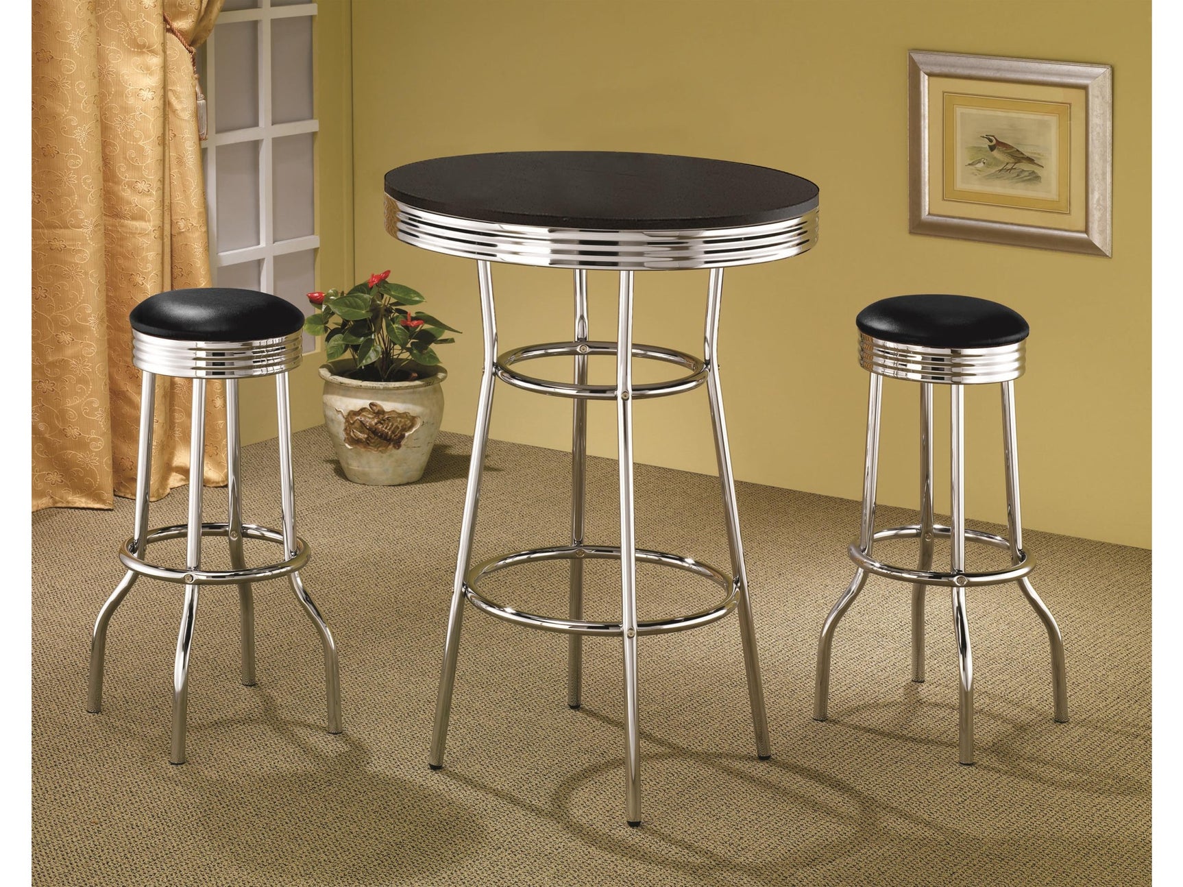 Retro Black 3-piece Round 1950s Bistro Pub Bar Table Set - Ornate Home