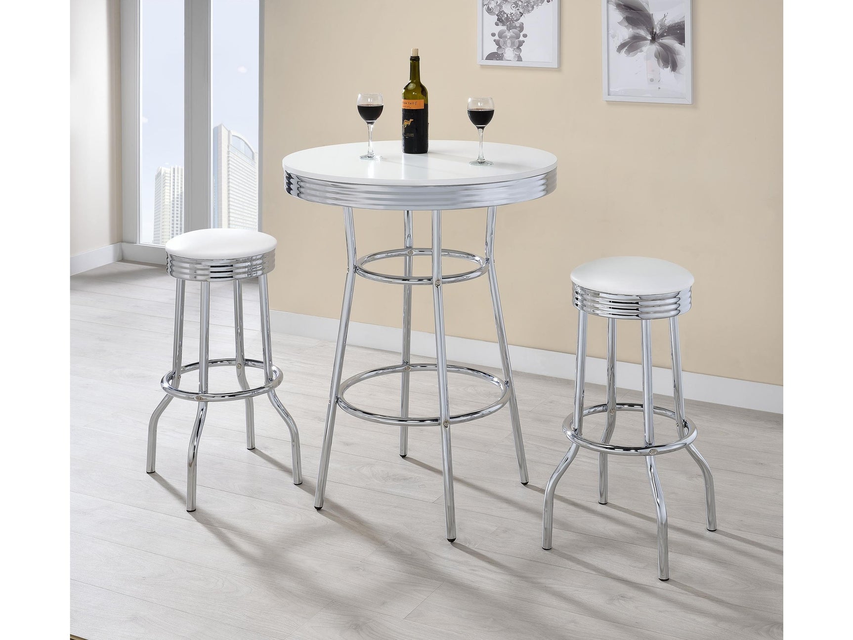 Retro White 3-piece Round 1950s Bistro Pub Bar Table Set - Ornate Home
