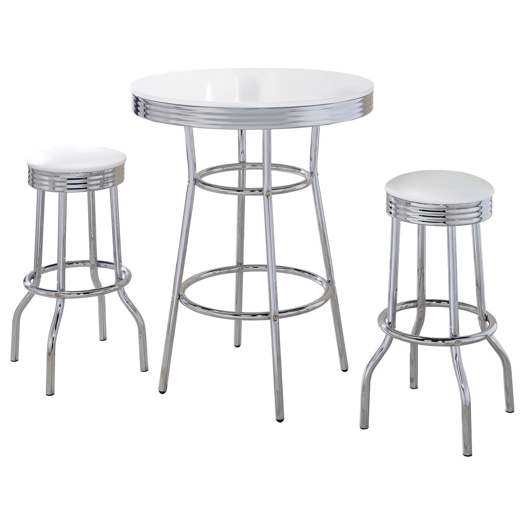 Retro White 3-piece Round 1950s Bistro Pub Bar Table Set - Ornate Home