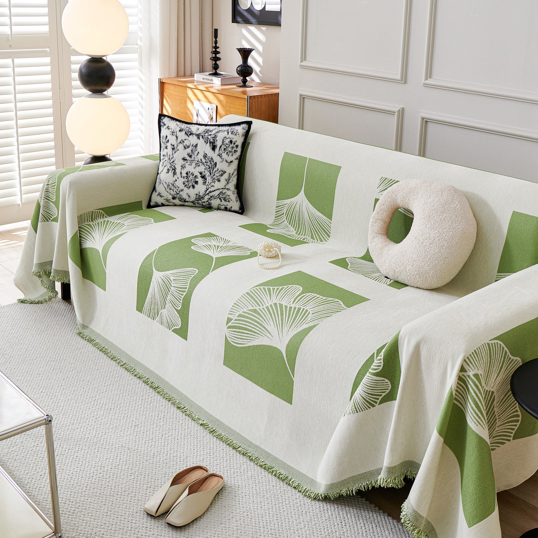Reversible Ginkgo Leaf Furniture Slipcovers for Sofas Scratch Resistant Sectional Sofa Throw Covers - Ornate Home