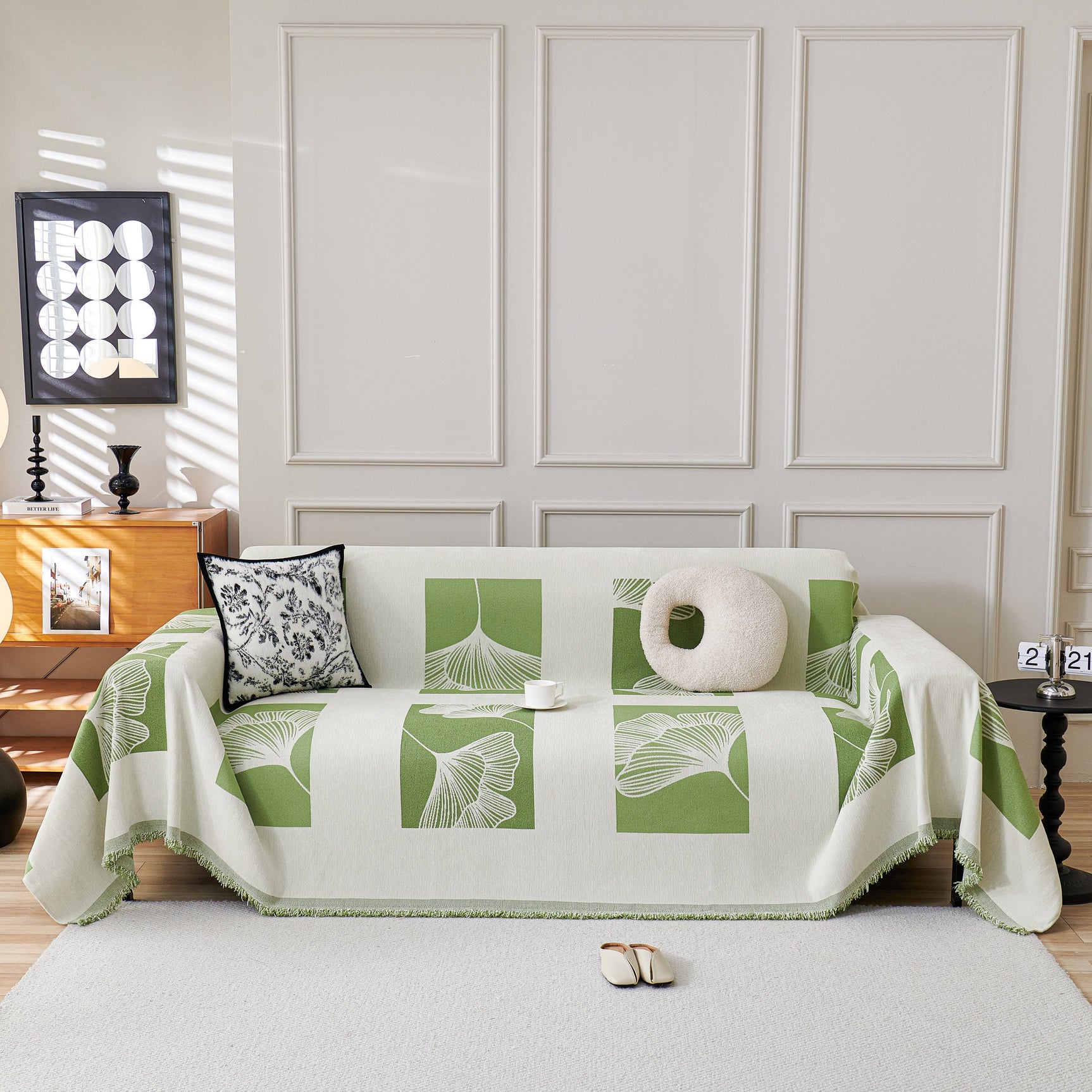 Reversible Ginkgo Leaf Furniture Slipcovers for Sofas Scratch Resistant Sectional Sofa Throw Covers - Ornate Home