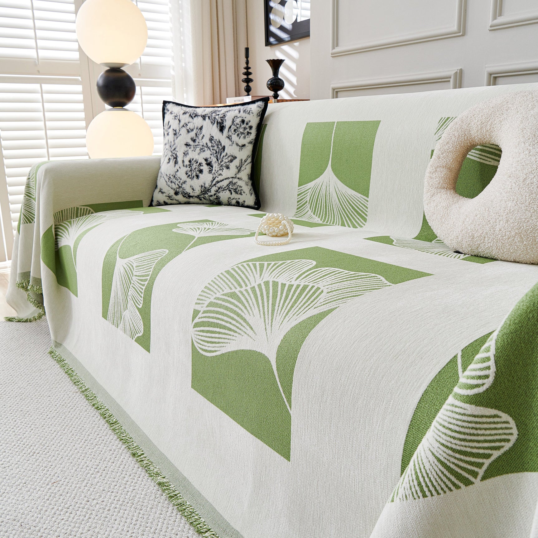 Reversible Ginkgo Leaf Furniture Slipcovers for Sofas Scratch Resistant Sectional Sofa Throw Covers - Ornate Home