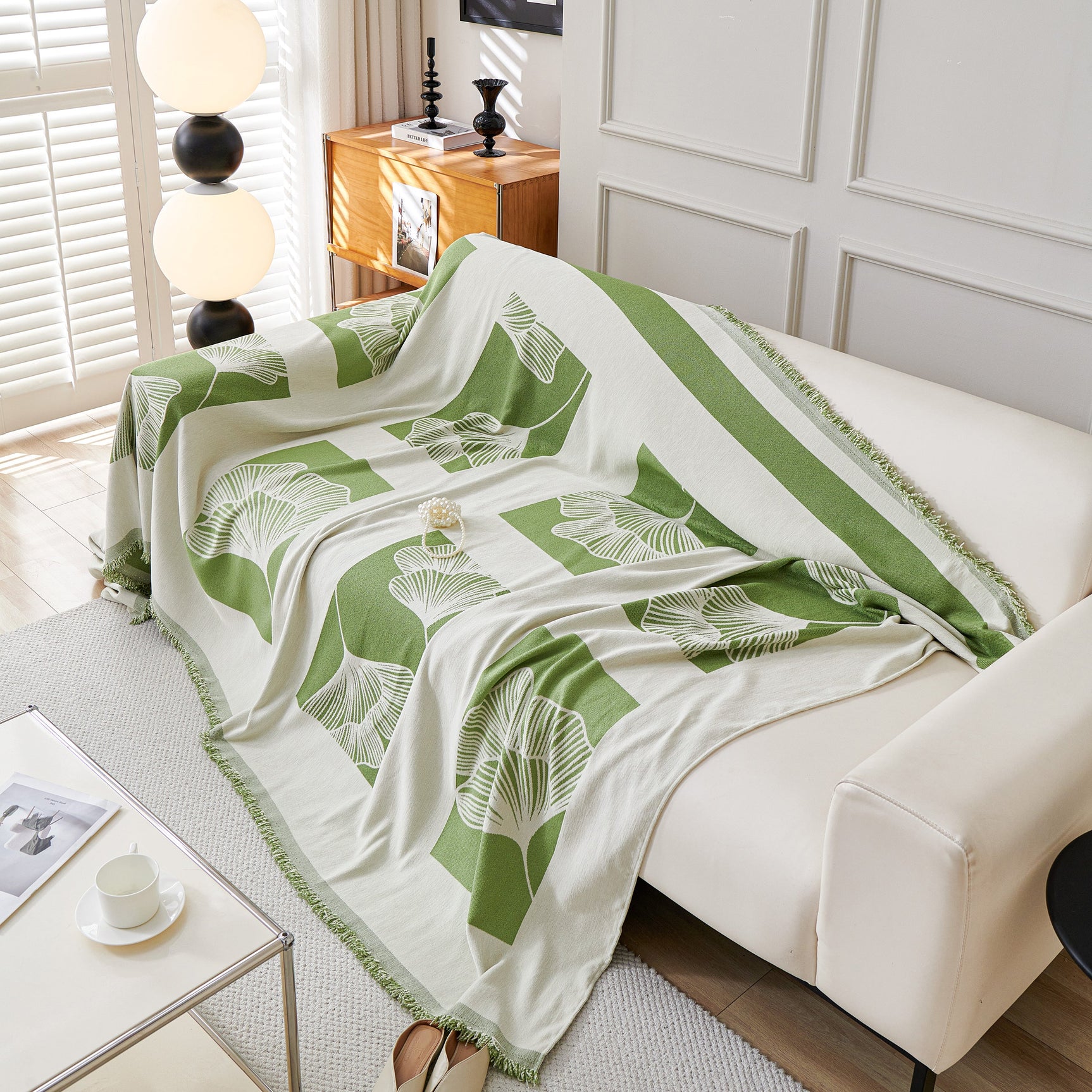 Reversible Ginkgo Leaf Furniture Slipcovers for Sofas Scratch Resistant Sectional Sofa Throw Covers - Ornate Home