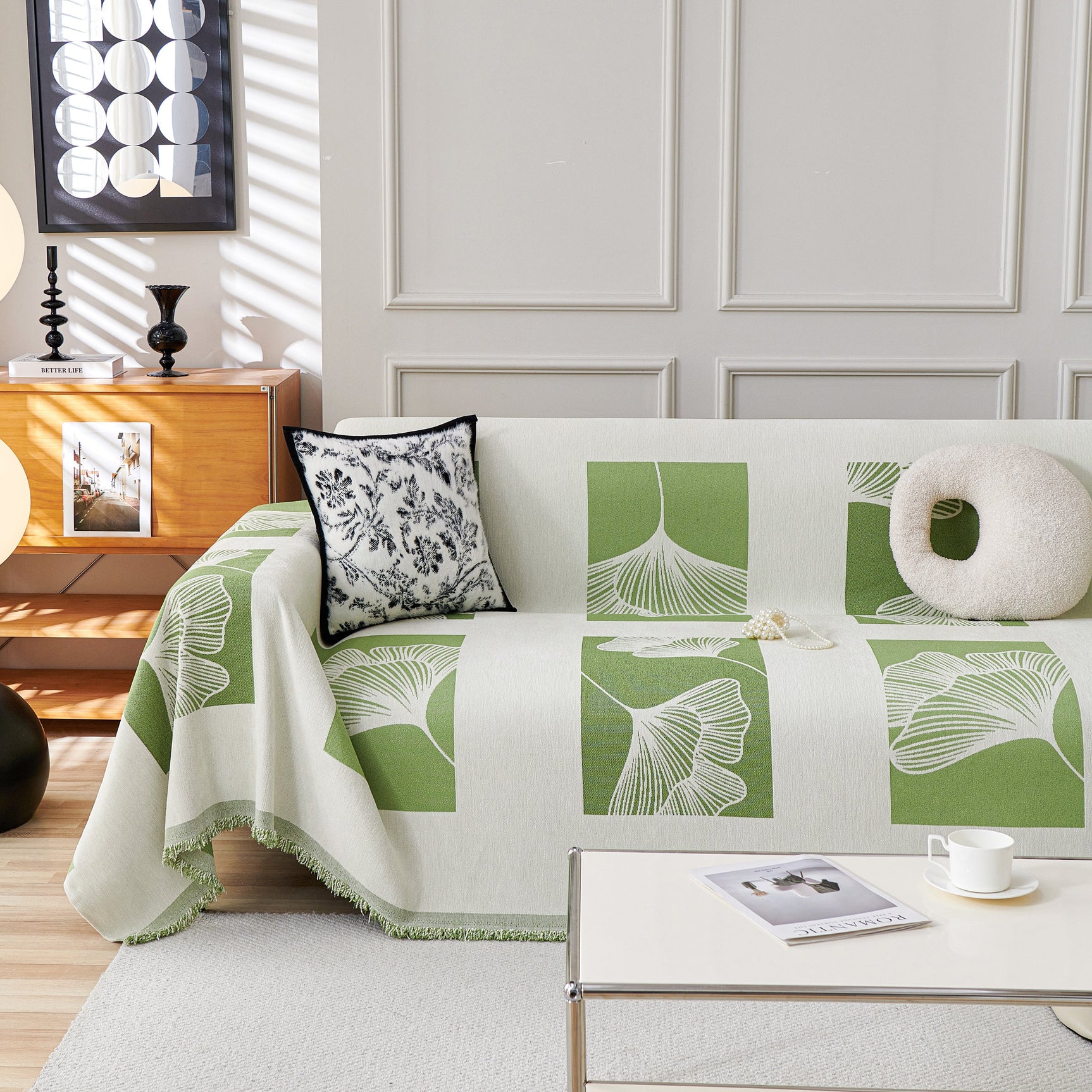 Reversible Ginkgo Leaf Furniture Slipcovers for Sofas Scratch Resistant Sectional Sofa Throw Covers - Ornate Home
