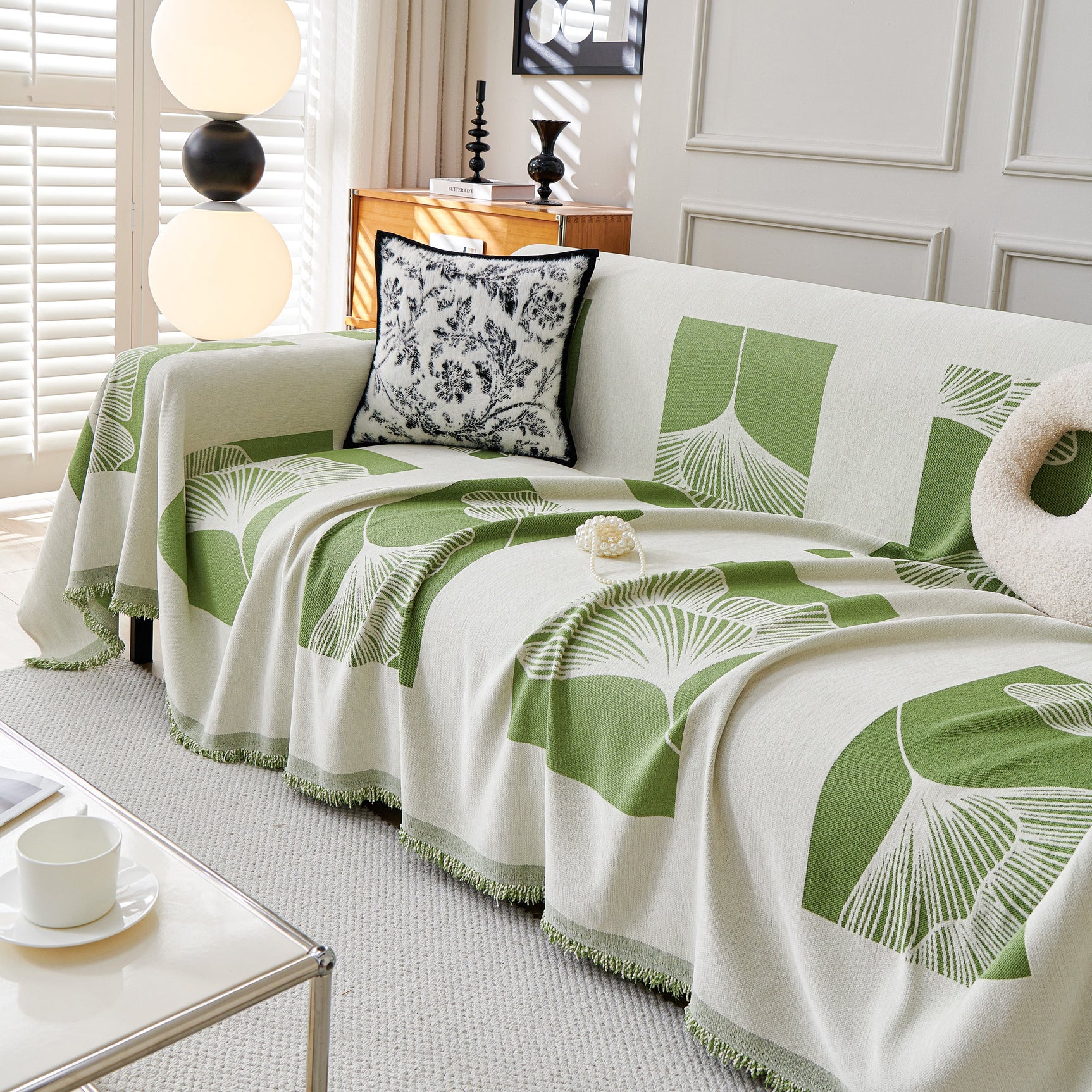 Reversible Ginkgo Leaf Furniture Slipcovers for Sofas Scratch Resistant Sectional Sofa Throw Covers - Ornate Home
