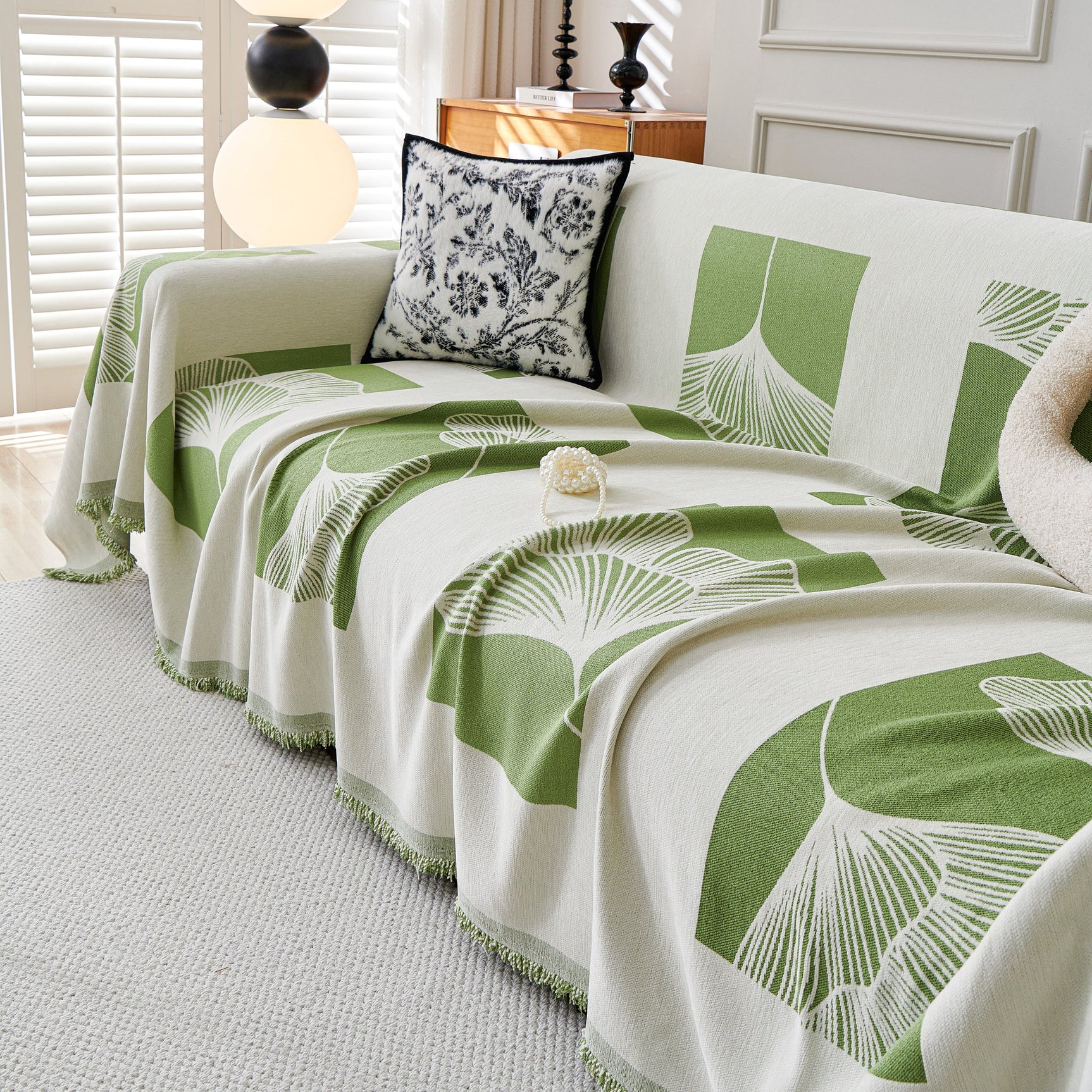 Reversible Ginkgo Leaf Furniture Slipcovers for Sofas Scratch Resistant Sectional Sofa Throw Covers - Ornate Home