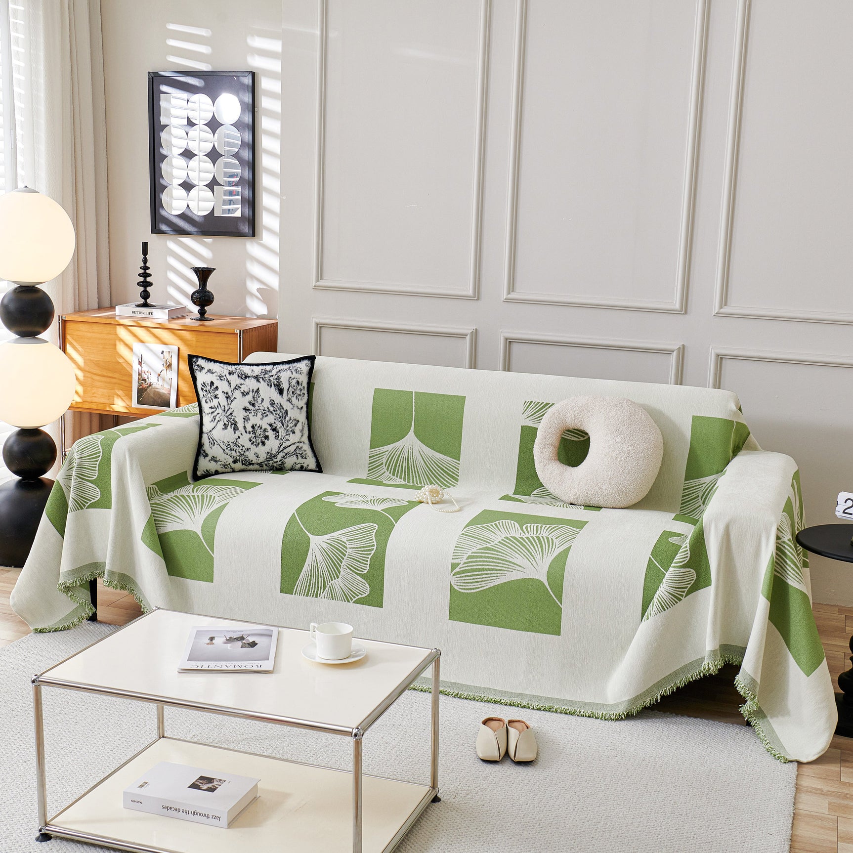 Reversible Ginkgo Leaf Furniture Slipcovers for Sofas Scratch Resistant Sectional Sofa Throw Covers - Ornate Home