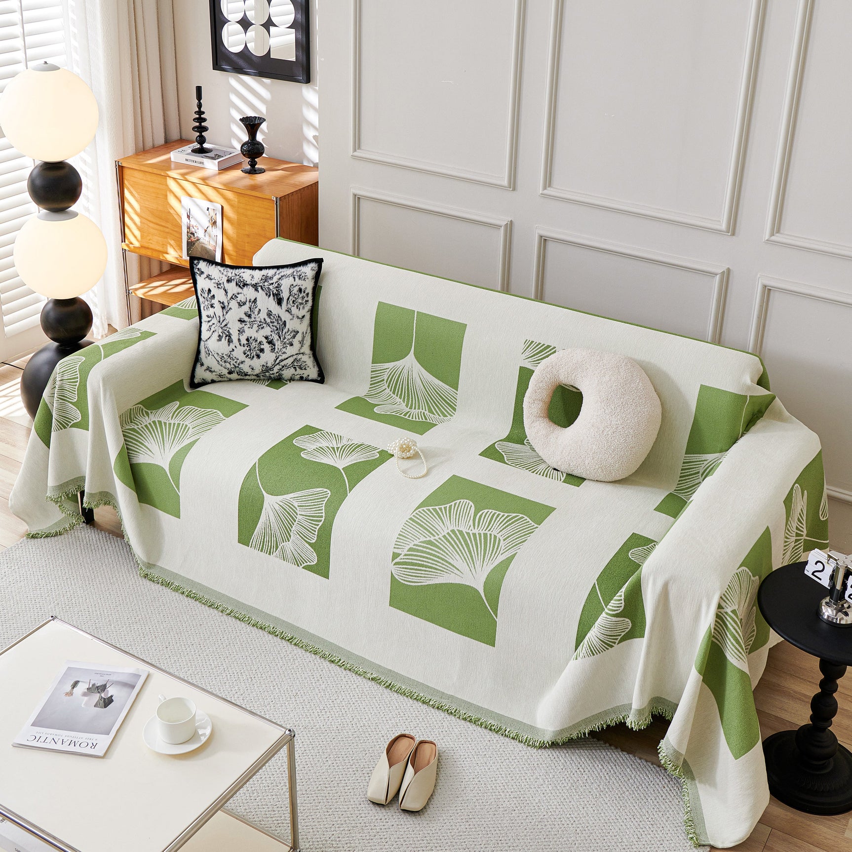 Reversible Ginkgo Leaf Furniture Slipcovers for Sofas Scratch Resistant Sectional Sofa Throw Covers - Ornate Home