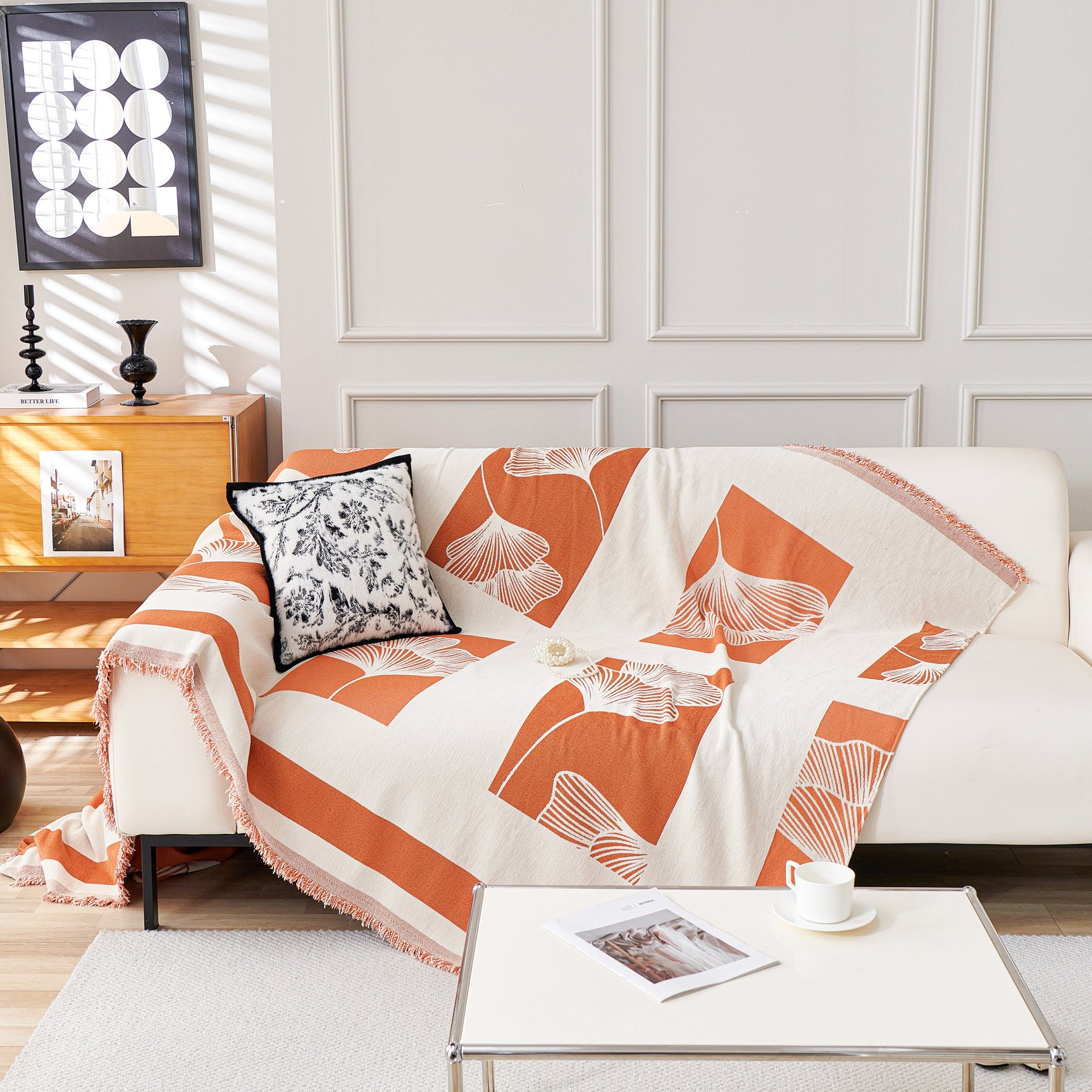 Reversible Ginkgo Leaf Furniture Slipcovers for Sofas Scratch Resistant Sectional Sofa Throw Covers - Ornate Home
