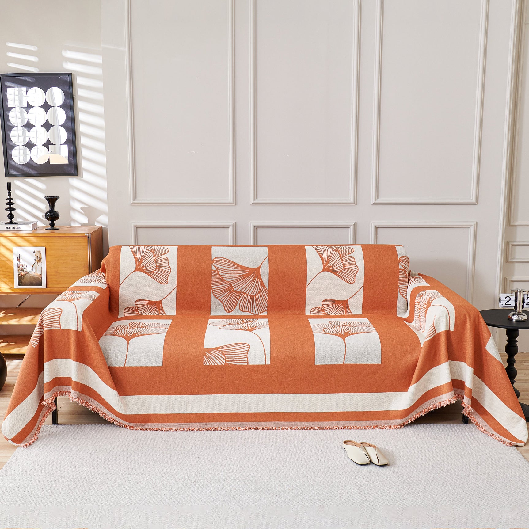 Reversible Ginkgo Leaf Furniture Slipcovers for Sofas Scratch Resistant Sectional Sofa Throw Covers - Ornate Home