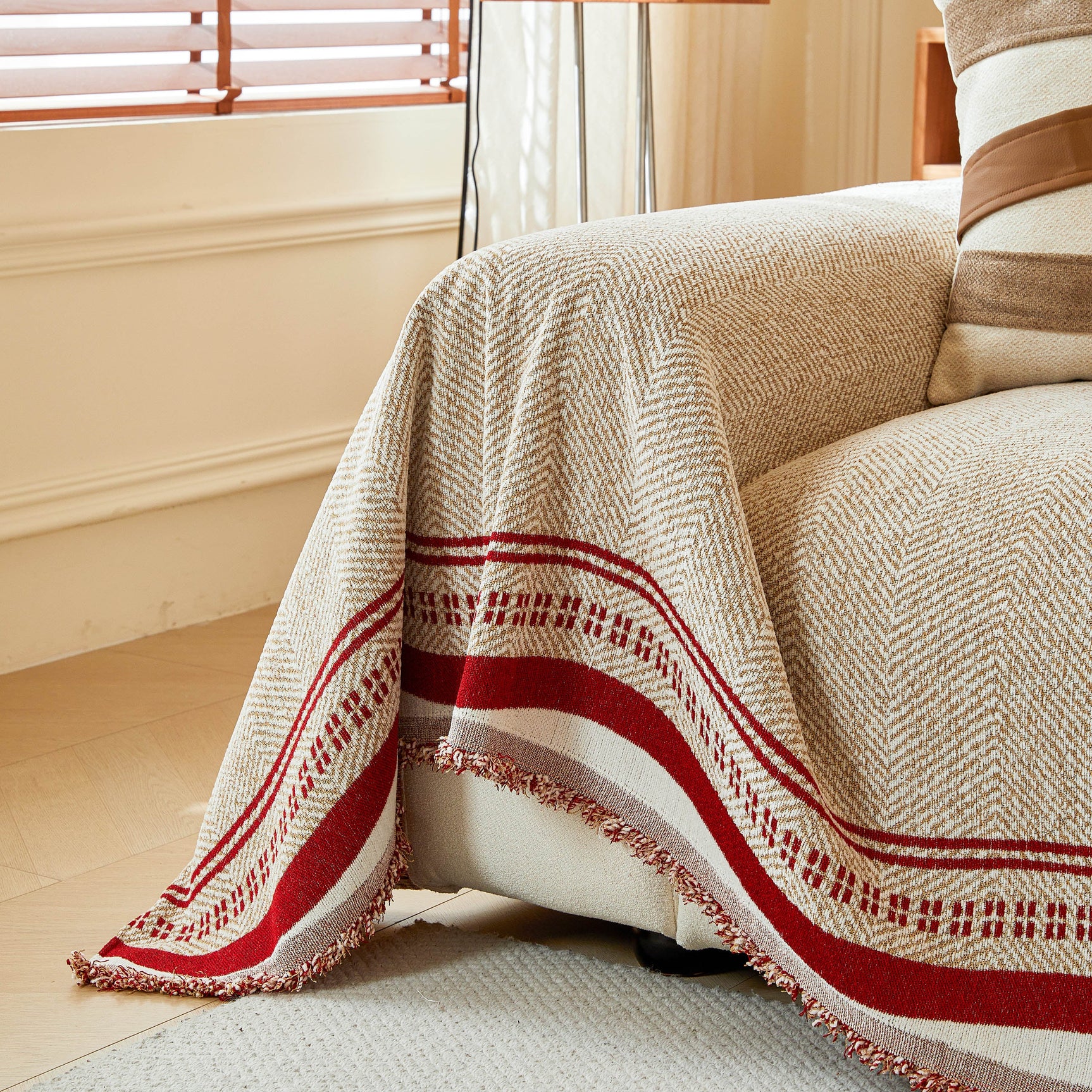 Reversible Herringbone Sofa Cover, 2-in-1 Classic British Throw Blanket for Couch - Ornate Home