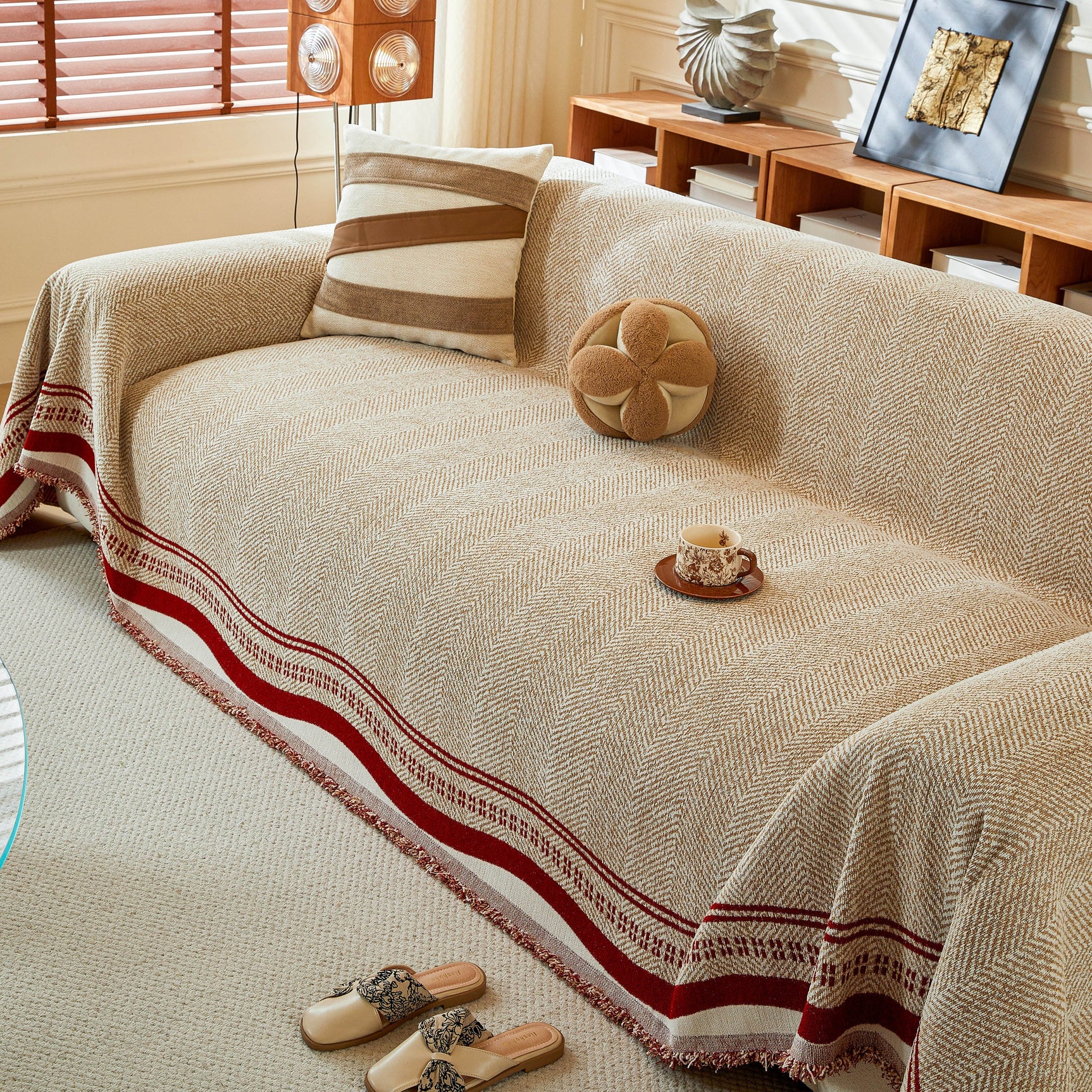Reversible Herringbone Sofa Cover, 2-in-1 Classic British Throw Blanket for Couch - Ornate Home