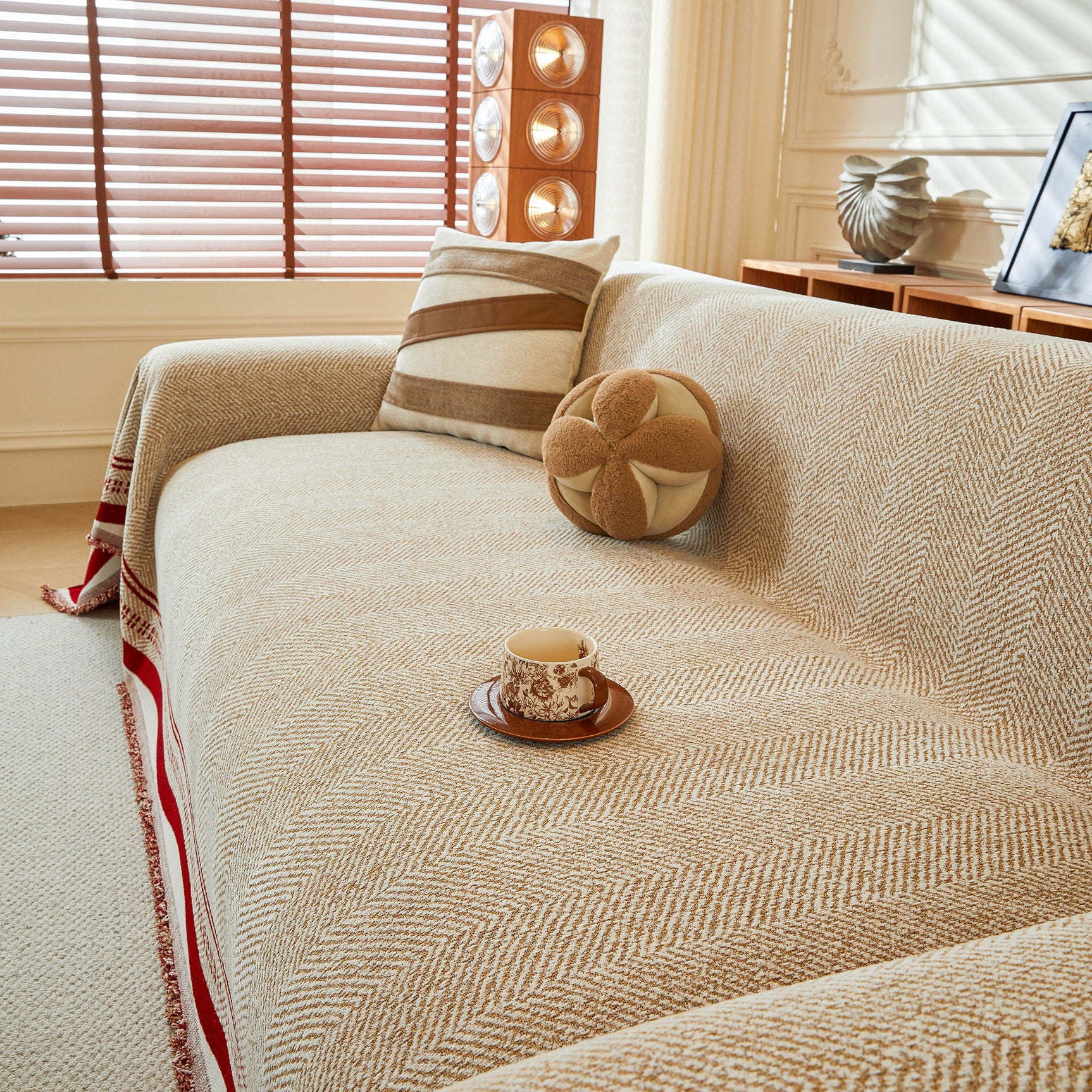 Reversible Herringbone Sofa Cover, 2-in-1 Classic British Throw Blanket for Couch - Ornate Home