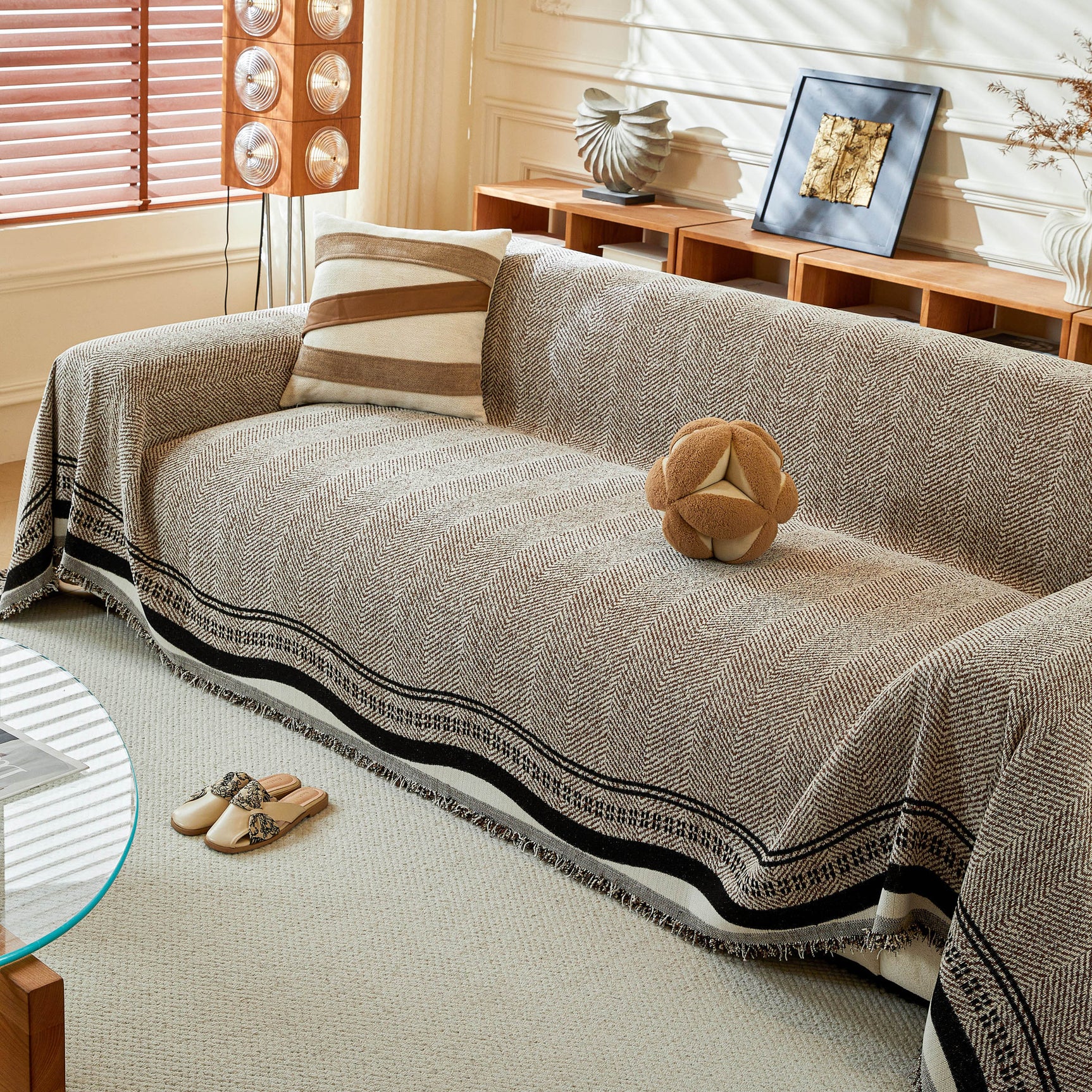 Reversible Herringbone Sofa Cover, 2-in-1 Classic British Throw Blanket for Couch - Ornate Home
