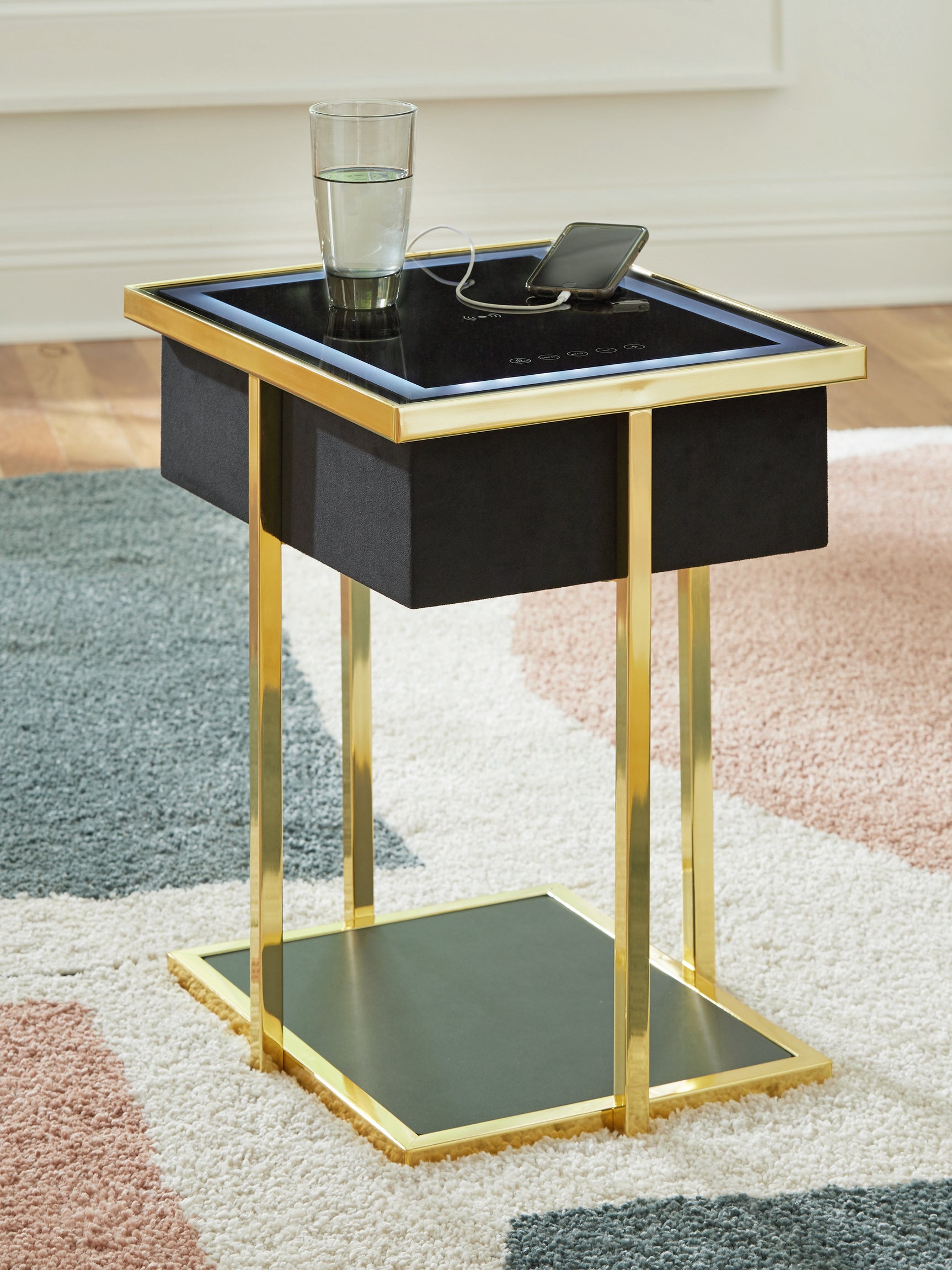 Rexwell Black/Gold Finish Accent Table with Speaker - Ornate Home