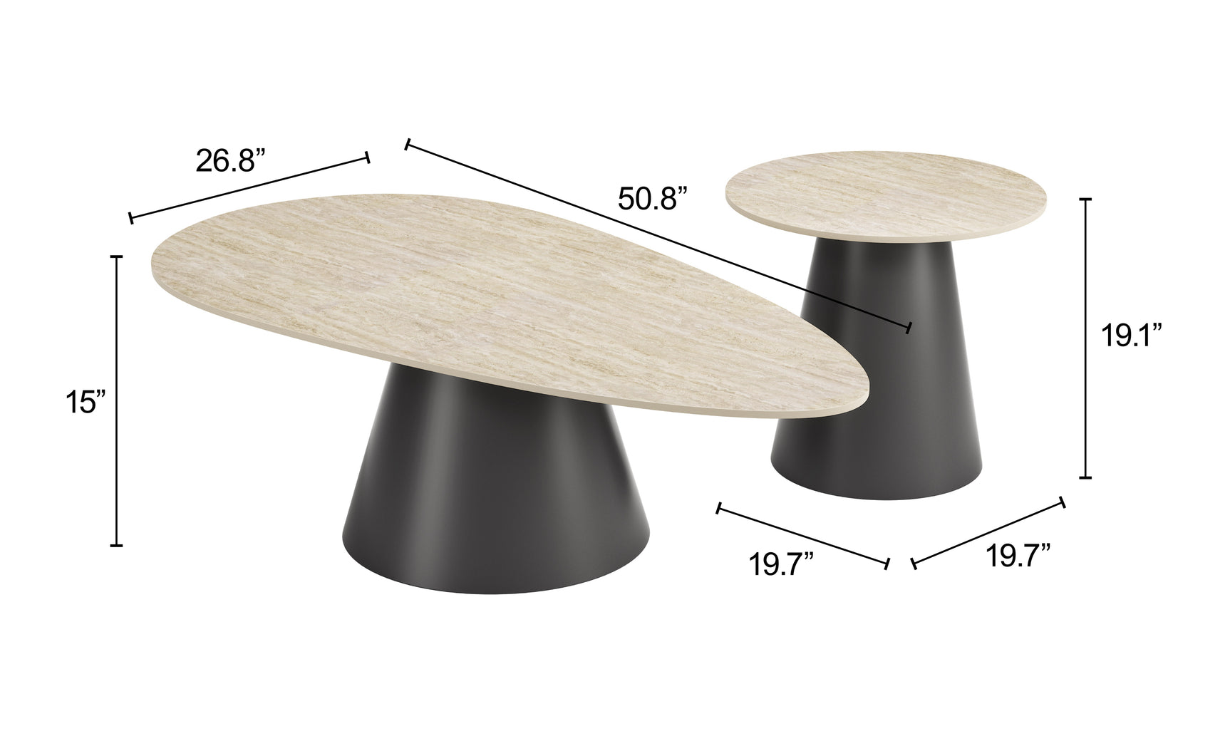 Reyes Natural & Black Coffee Table Set (2-Piece) - Ornate Home
