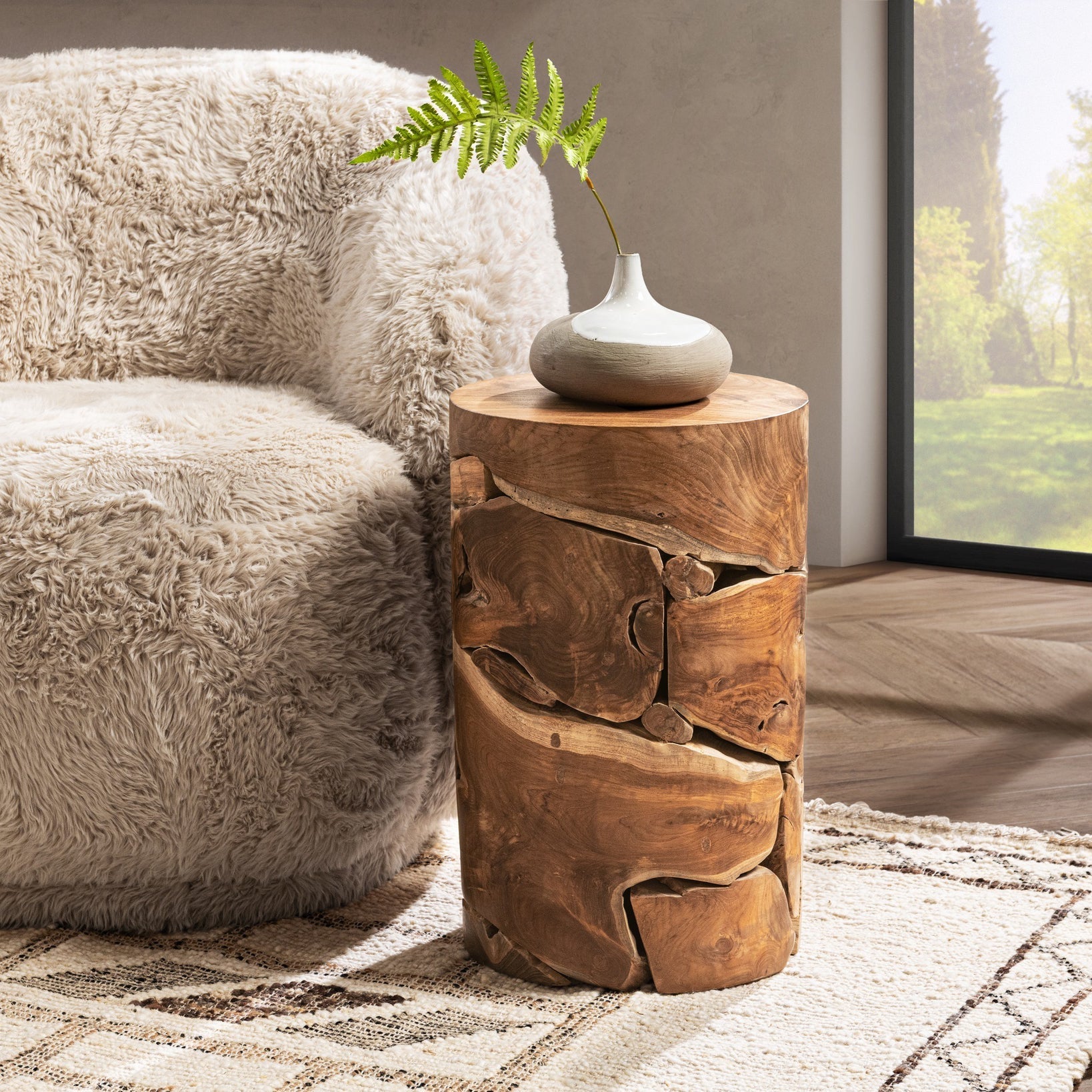 Rhea Natural Round Accent Table - Ornate Home