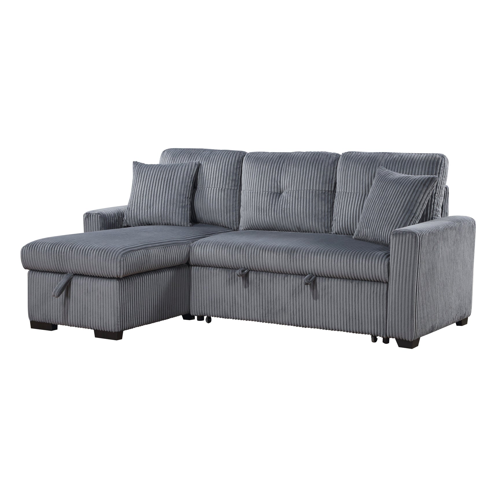 Rhett Dark Gray 3-Piece Reversible Sectional with Pull-Out Bed - Ornate Home