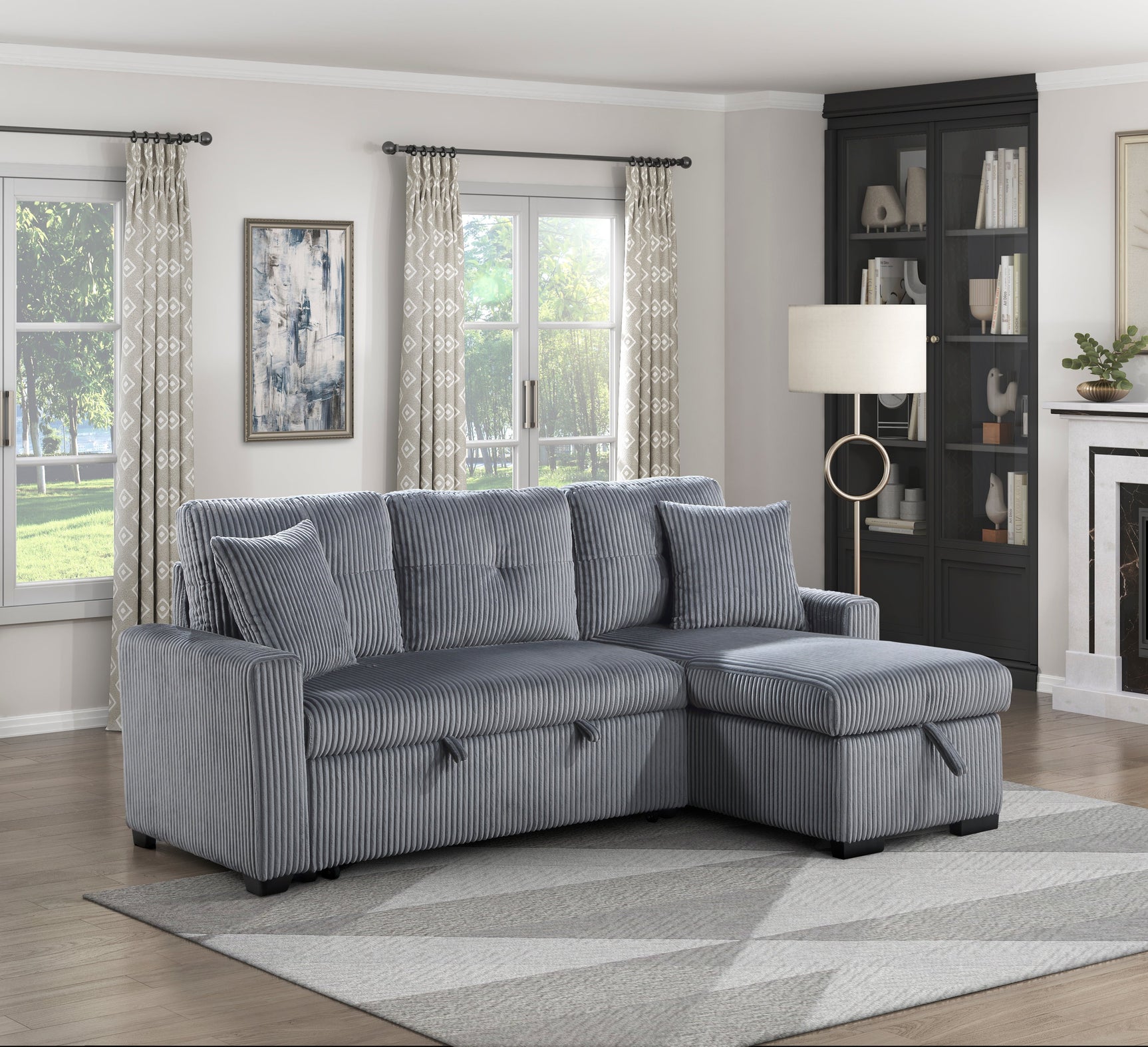 Rhett Dark Gray 3-Piece Reversible Sectional with Pull-Out Bed - Ornate Home