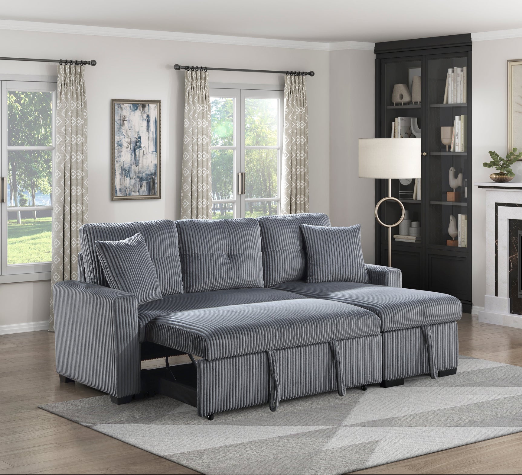 Rhett Dark Gray 3-Piece Reversible Sectional with Pull-Out Bed - Ornate Home